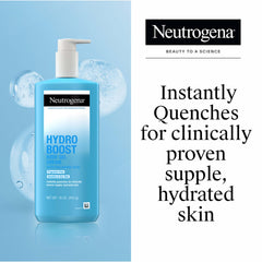 Neutrogena Hydro Boost, aplicación rápida, textura ligera que se absorbe rapidamente para piel seca.