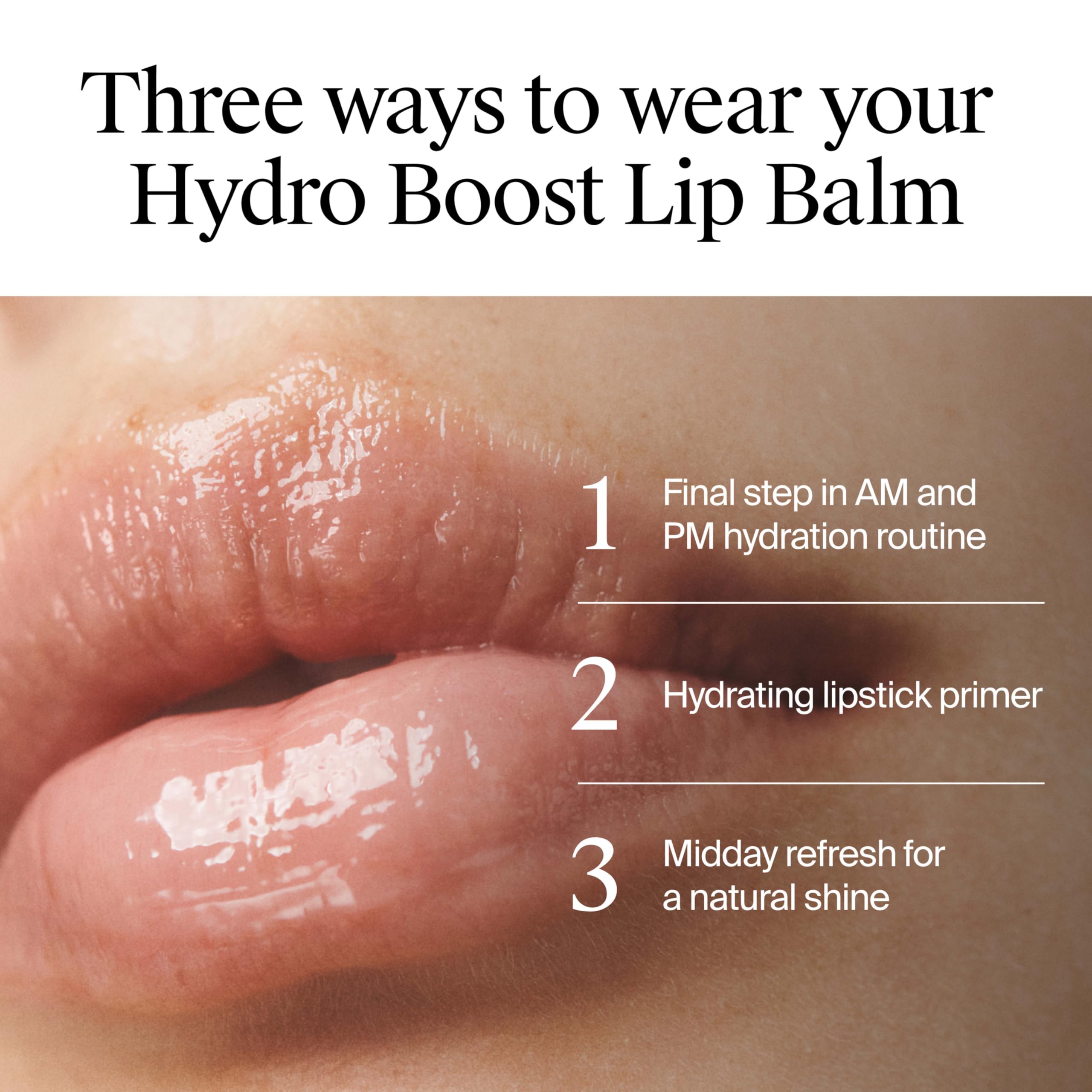 Uso diurno para mantener labios hidratados con brillo natural.