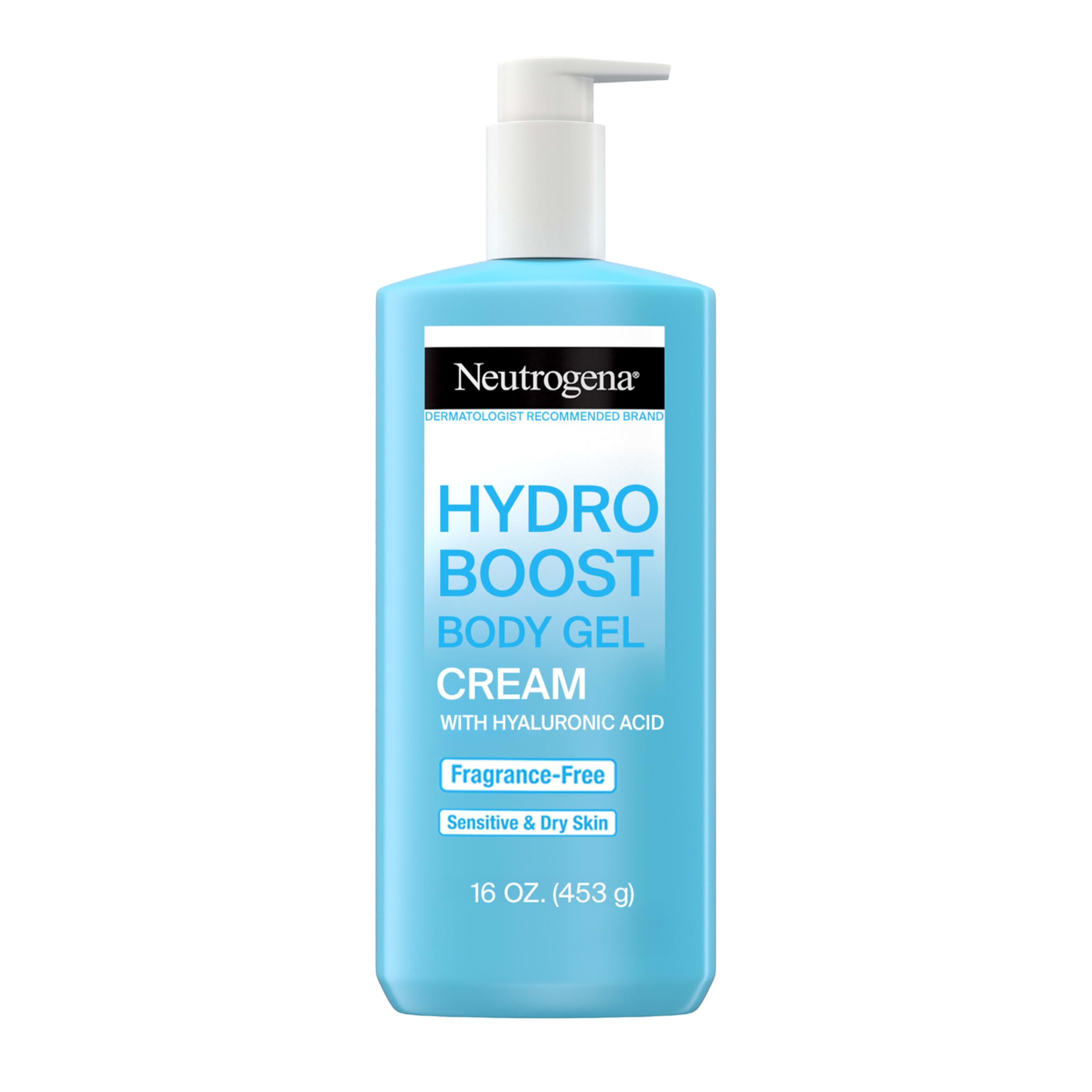 Neutrogena Hydro Boost gel crema para cuerpo, botella: hidratación inmediata para piel seca.