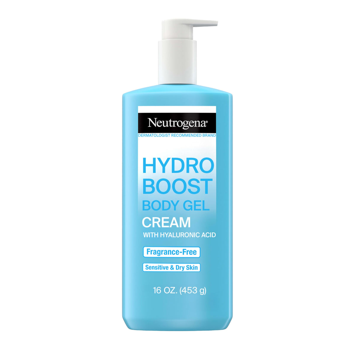 Neutrogena Hydro Boost gel crema para cuerpo, botella: hidratación inmediata para piel seca.