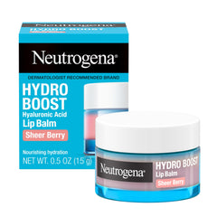 Labial Neutrogena Hydro Boost en envase de vidrio, 0,5 oz, hidratación duradera para labios suaves.