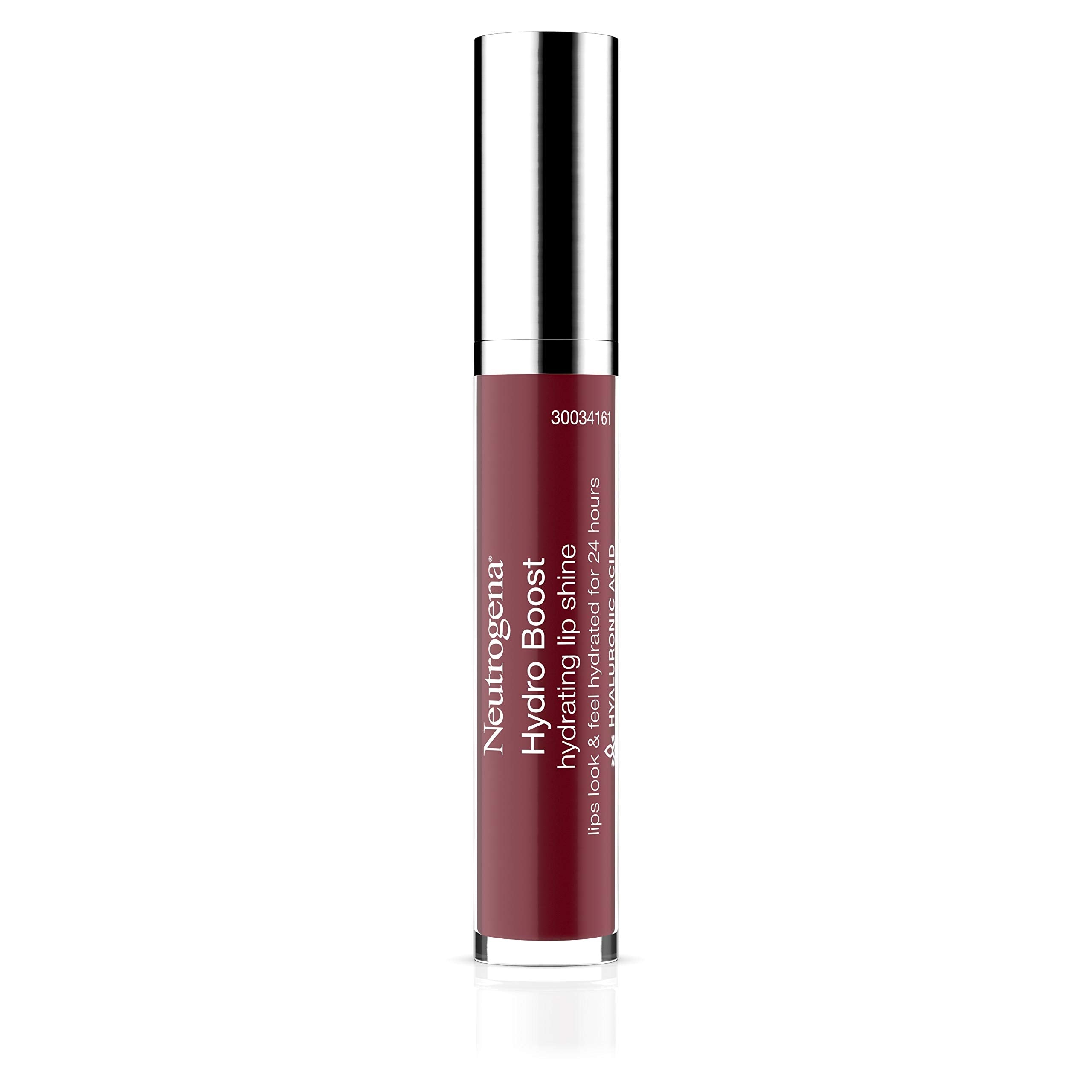 Neutrogena Hydro Boost Lip Gloss tube closeup highlights hydrated, glossy lips.