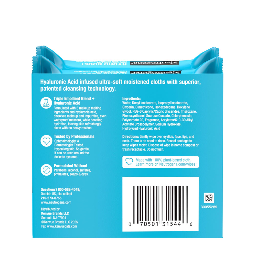 Neutrogena Hydro Boost: empaque práctico 2x25 toallitas