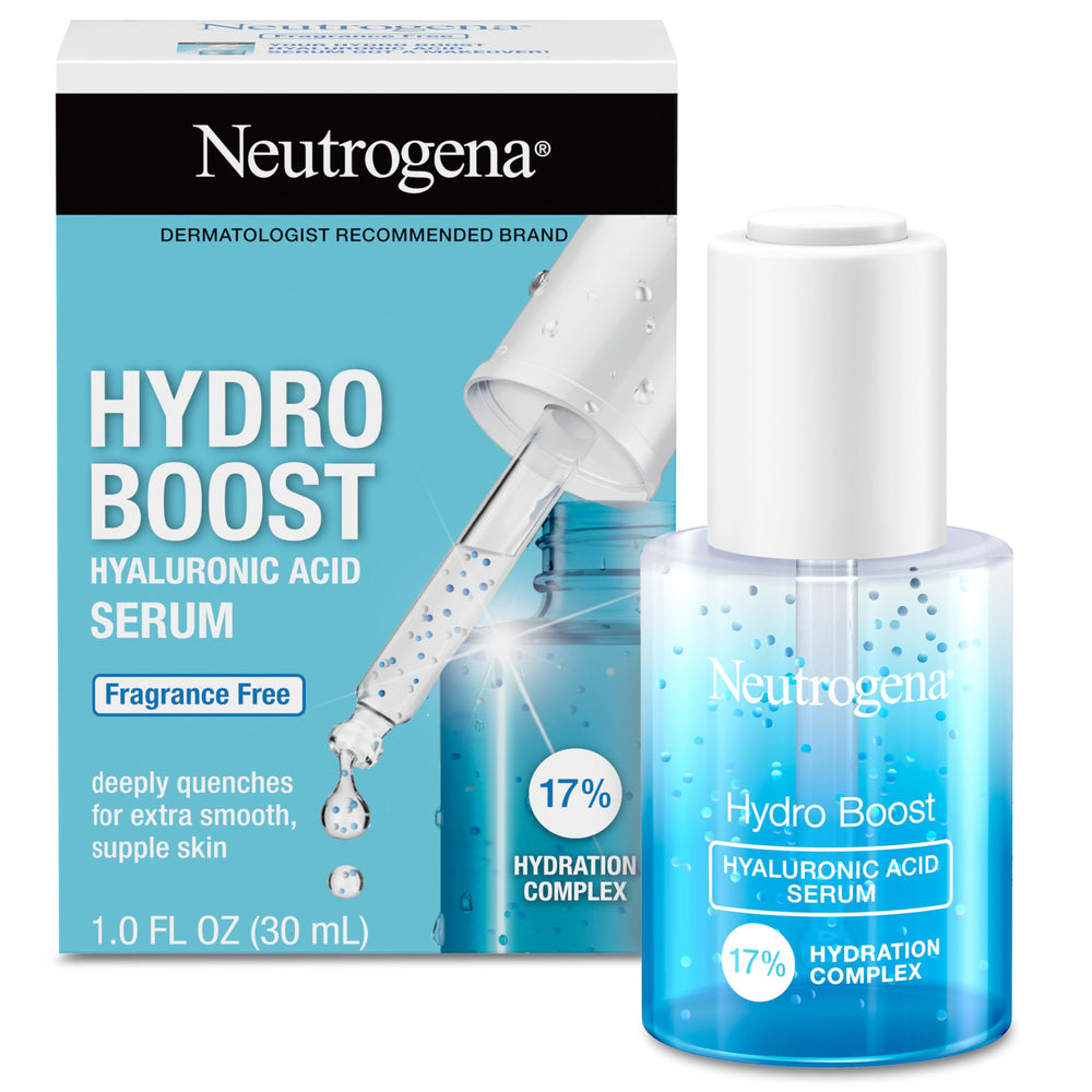 Neutrogena Hydro Boost Serum en botella, hidratación profunda para rostro y cuello.