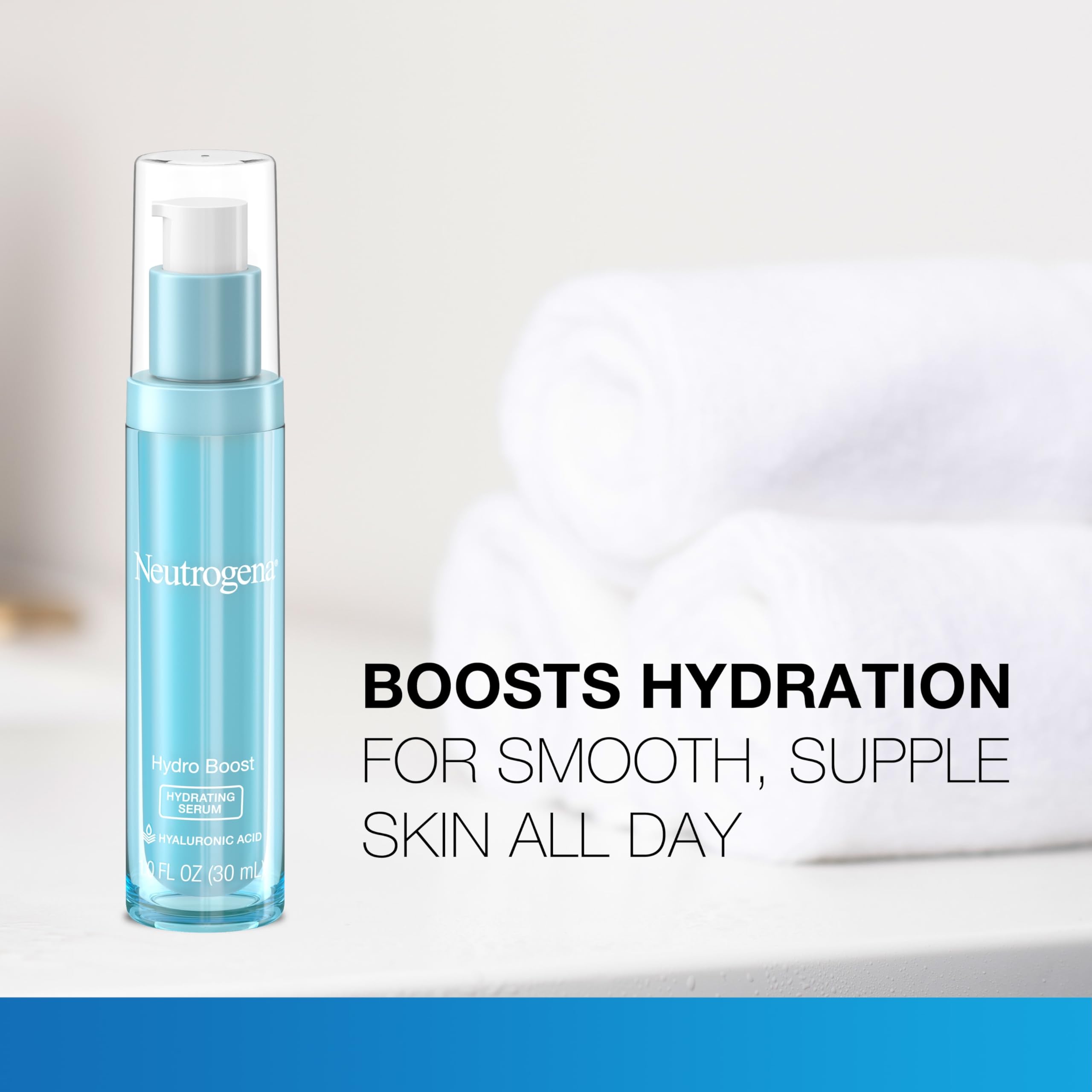 Neutrogena Hydro Boost serum dispenser releasing lightweight hydration for easy layering.