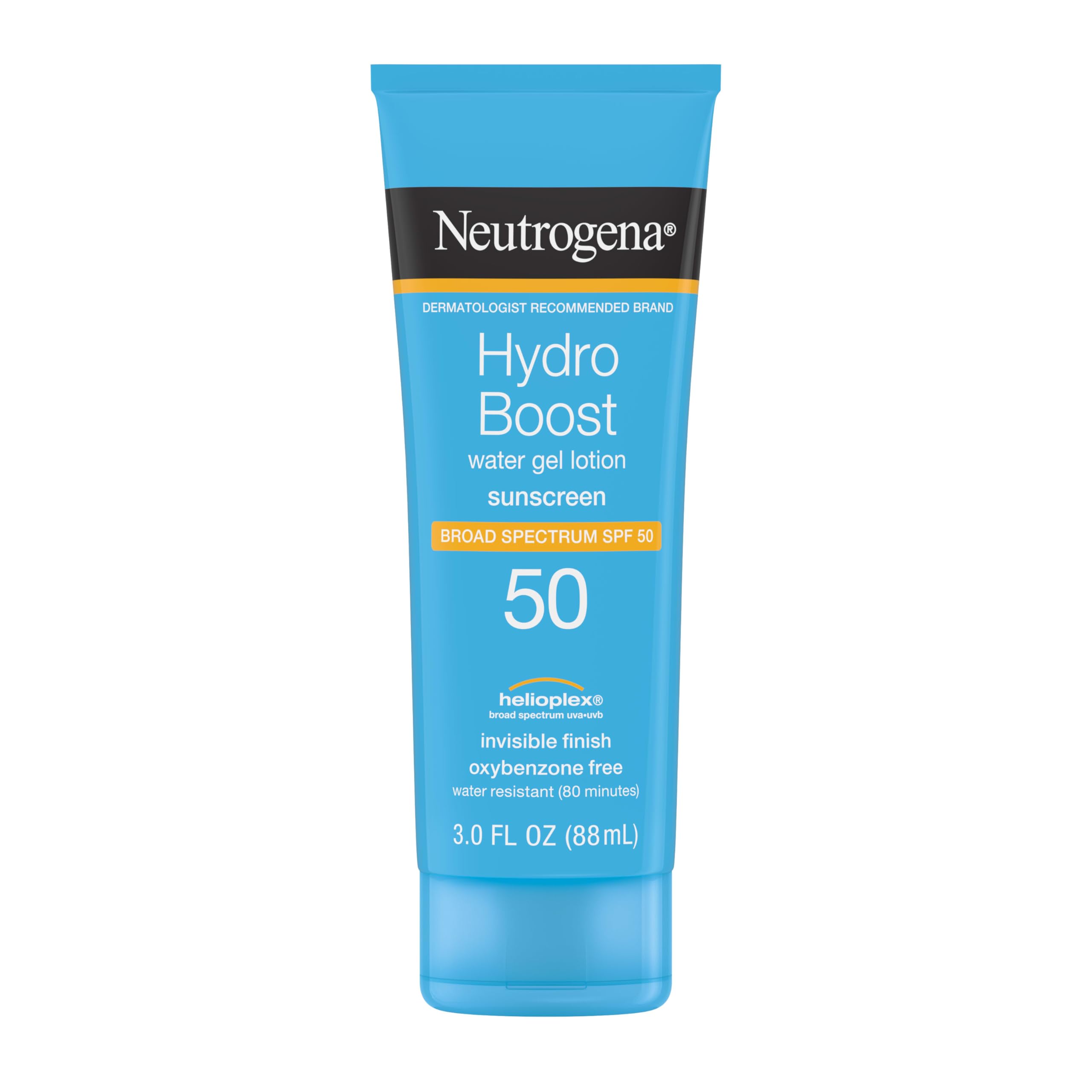 Neutrogena Hydro Boost Water Gel Sunscreen SPF 50 bottle with lightweight, non-greasy protection.