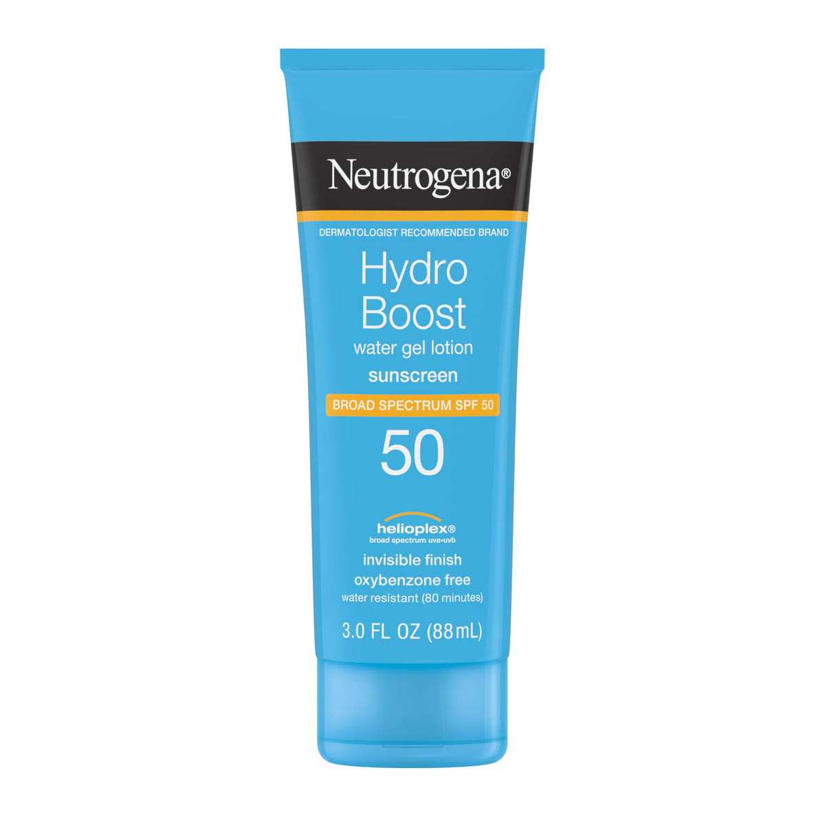Neutrogena Hydro Boost Water Gel Sunscreen SPF 50 bottle with lightweight, non-greasy protection.