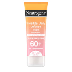 Neutrogena Invisible Daily Defense: botella y protección UVA/UVB sin marcas blancas.