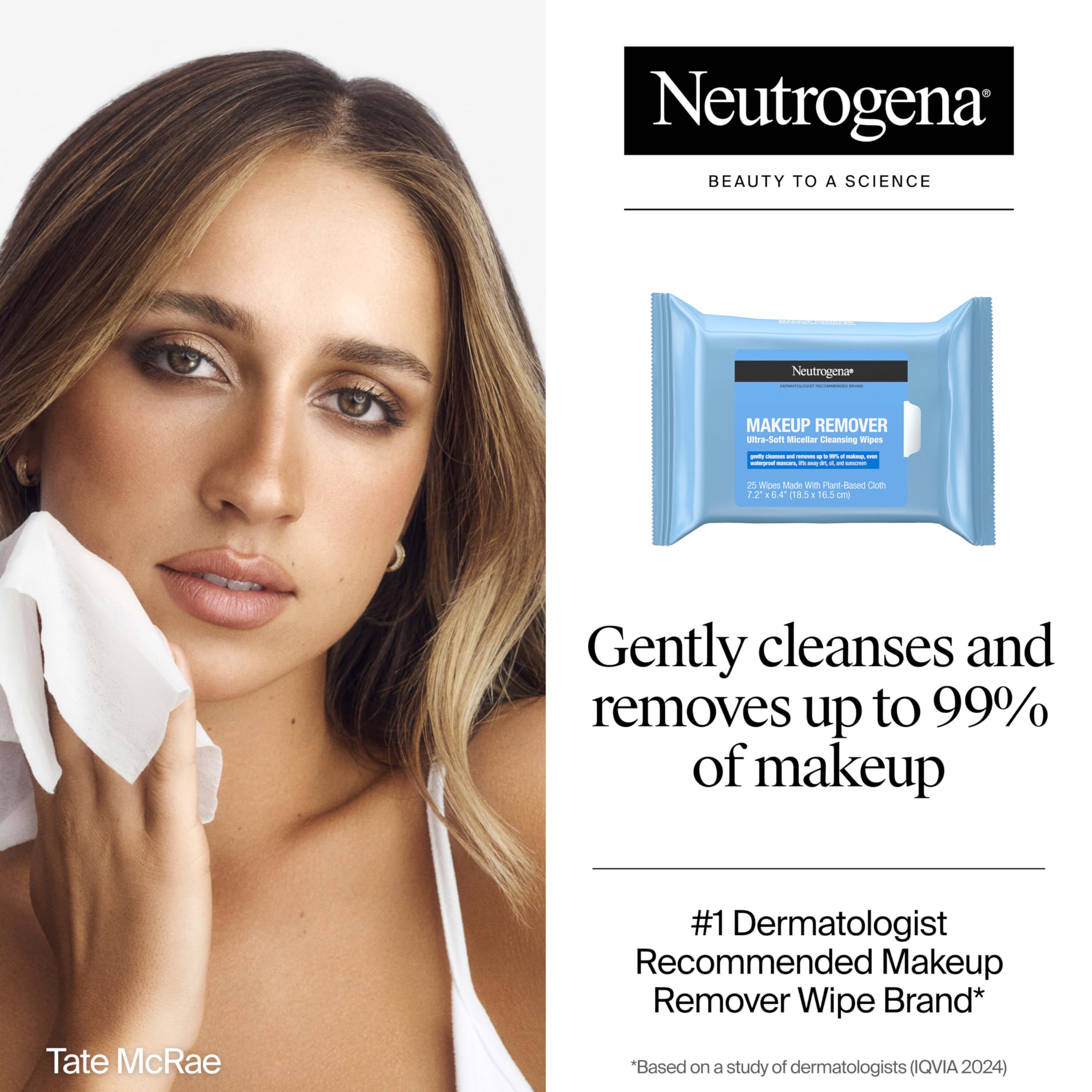 Neutrogena micellar cleansing wipes close-up; micellar action lifts dirt and oil.