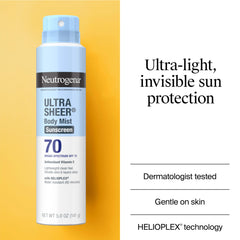 Protector solar en aerosol Neutrogena SPF 70: acabado ligero.
