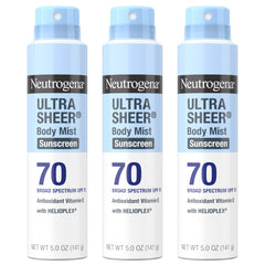 Protector solar en aerosol ultraligero de Neutrogena SPF 70: tres latas para uso diario.