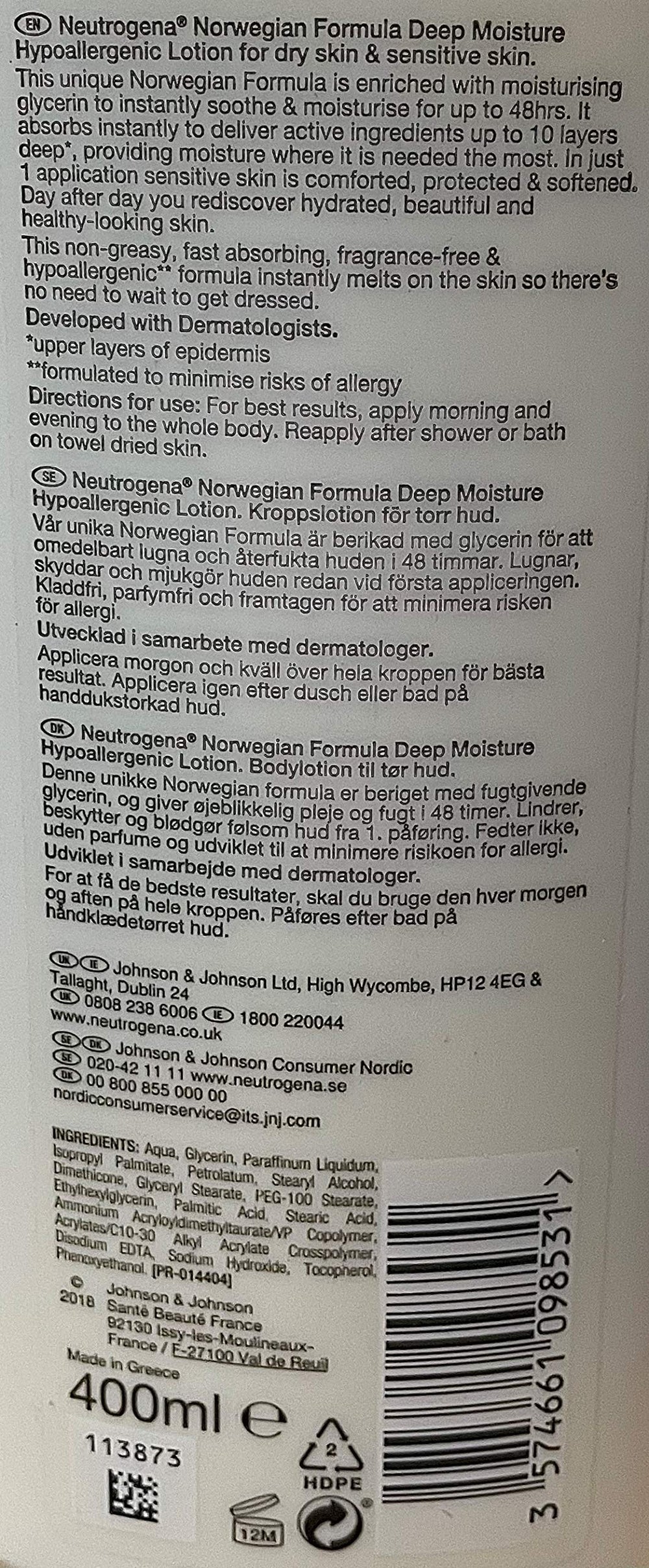 Front packaging of Neutrogena Deep Moisture three-pack highlights value.