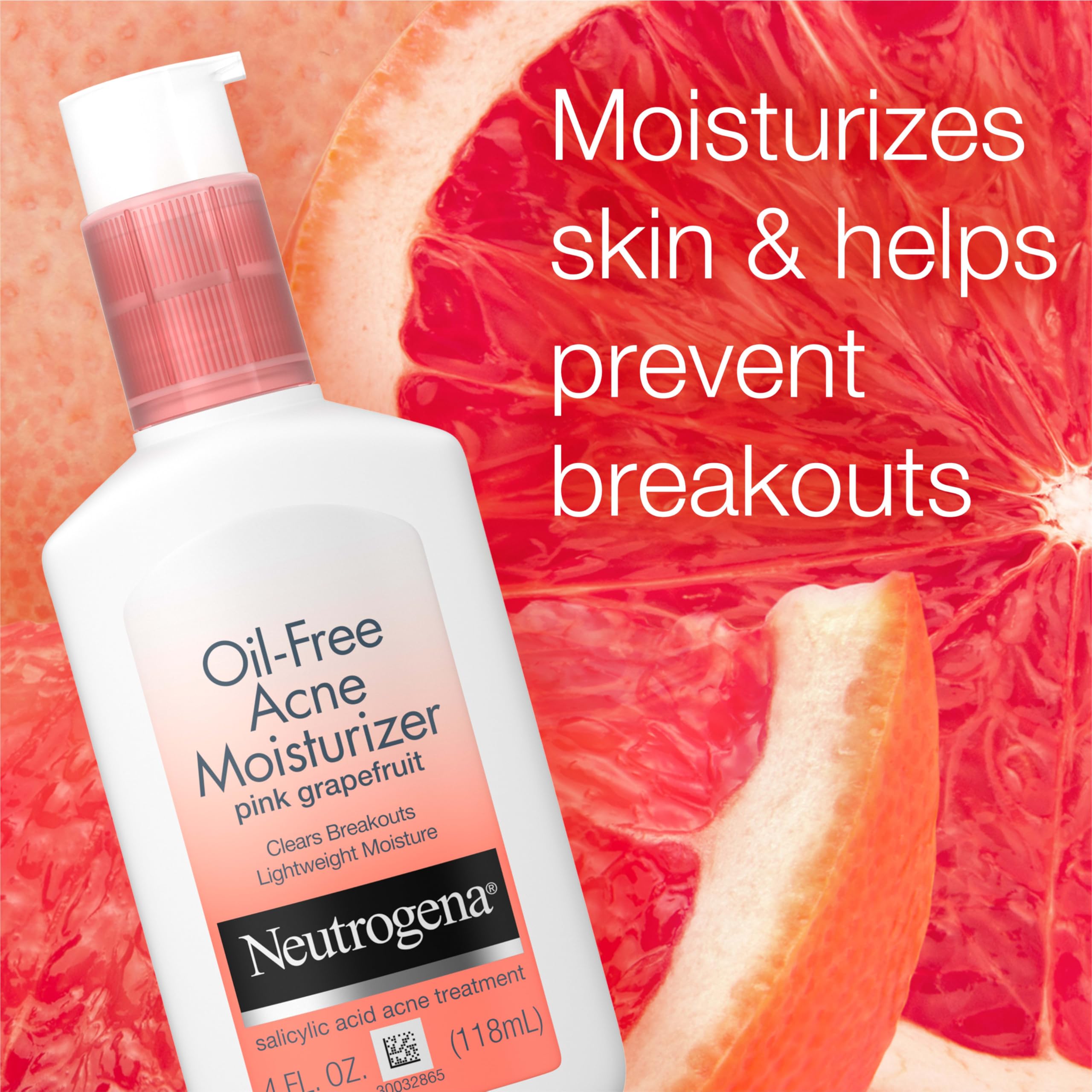 Neutrogena Oil-Free Acne Moisturizer bottle shows quick absorption on acne-prone skin