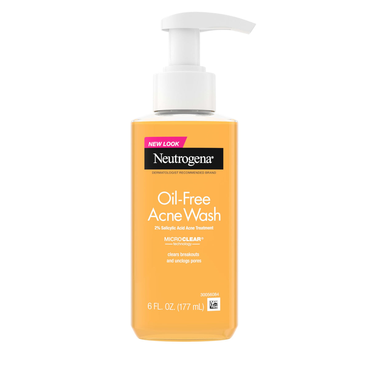 Neutrogena Oil-Free Acne Wash bottle front with 2% salicylic acid for daily clearer skin.