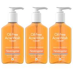 Neutrogena Oil-Free Acne Wash bottle front view illustrating oil-free, deep-clean formula.
