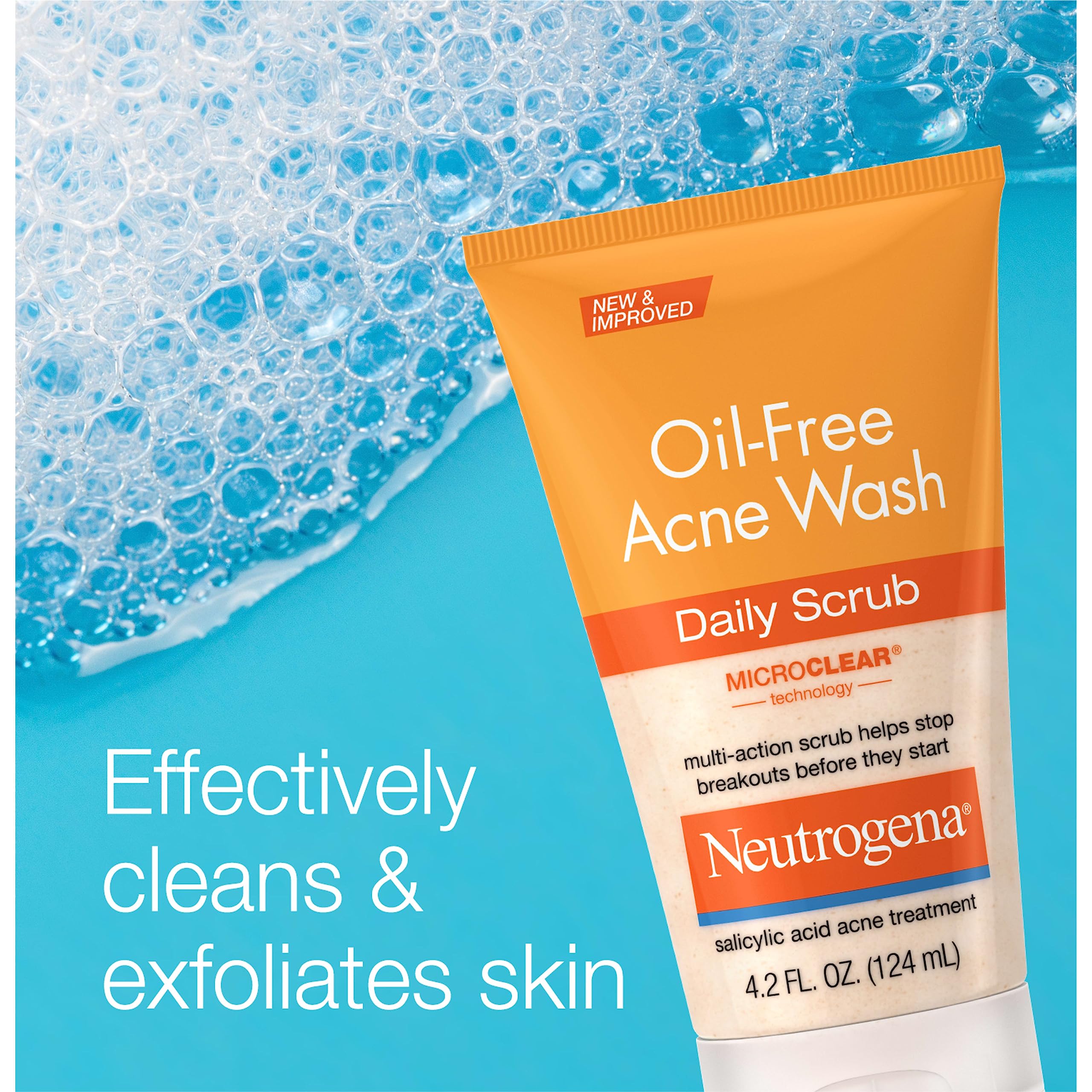 Neutrogena Oil-Free Acne Wash with MicroClear technology targets pores.