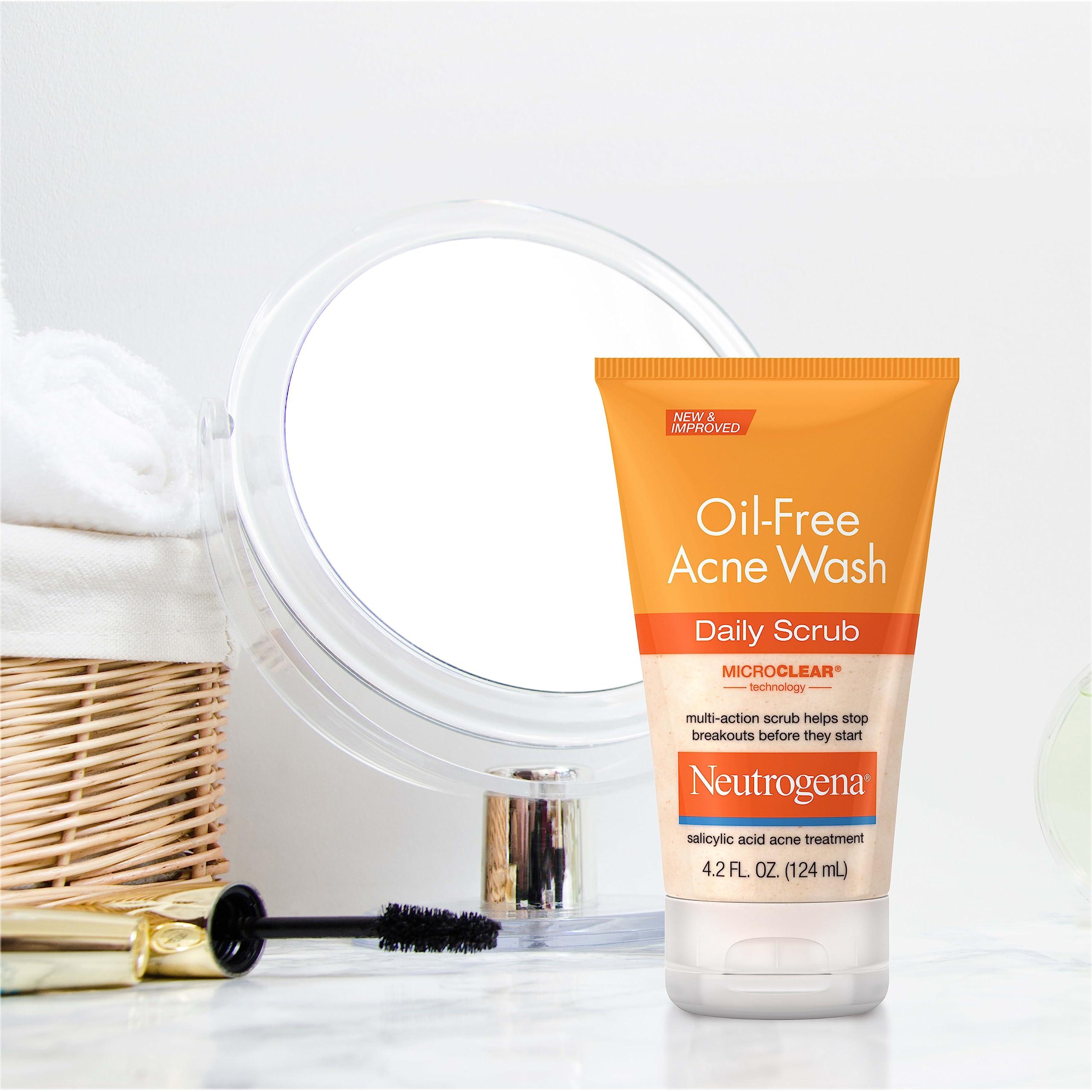 Neutrogena Oil-Free Acne Wash near mirror ready for a quick cleanse.