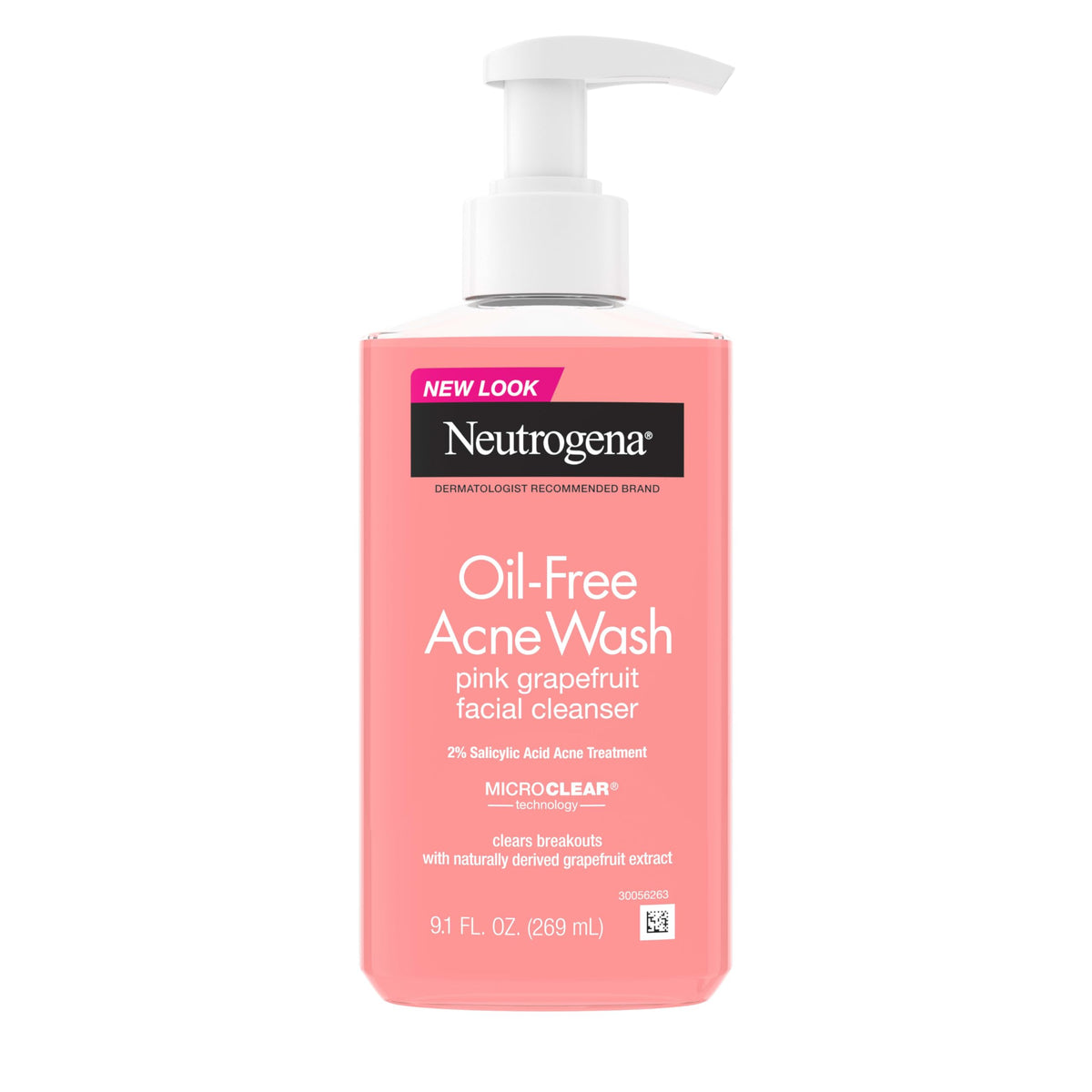 Neutrogena Oil-Free Acne Wash Pink Grapefruit bottle for daily cleansing on oily skin.