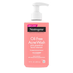 Neutrogena Oil-Free Acne Wash Pink Grapefruit bottle for daily cleansing on oily skin.
