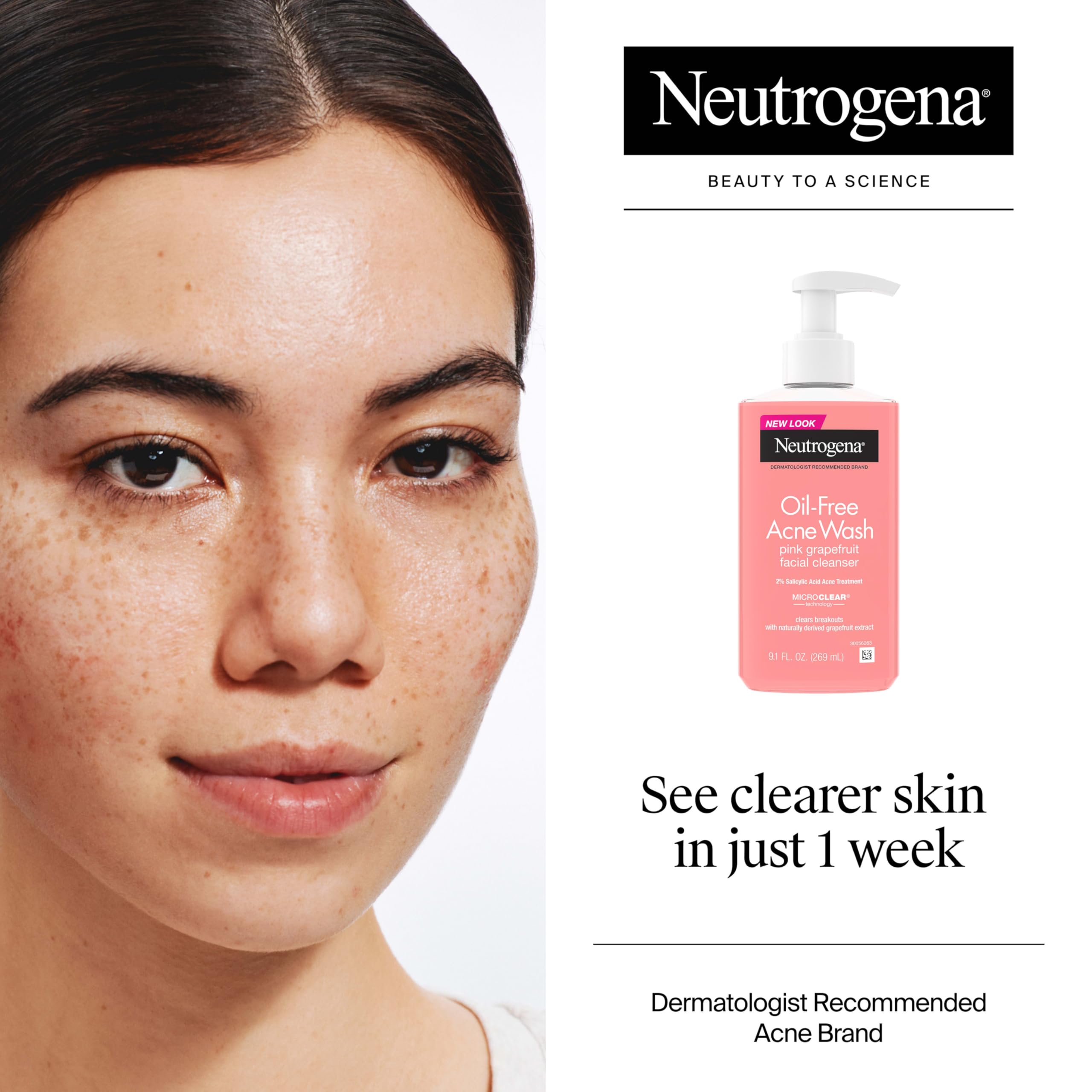Close-up of salicylic acid formula in Neutrogena cleanser for blemish-prone skin.