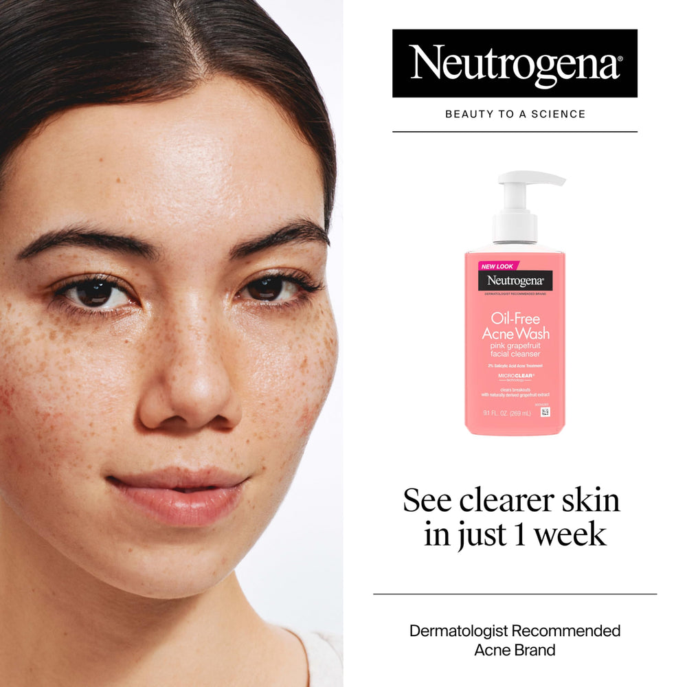 Close-up of salicylic acid formula in Neutrogena cleanser for blemish-prone skin.