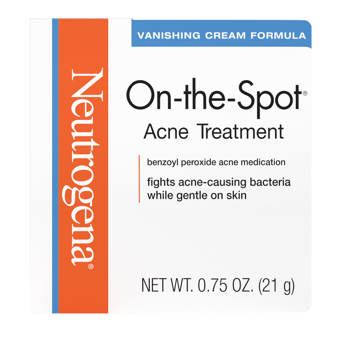 Neutrogena On-The-Spot tube closeup, gentle, fast-acting pimple treatment.
