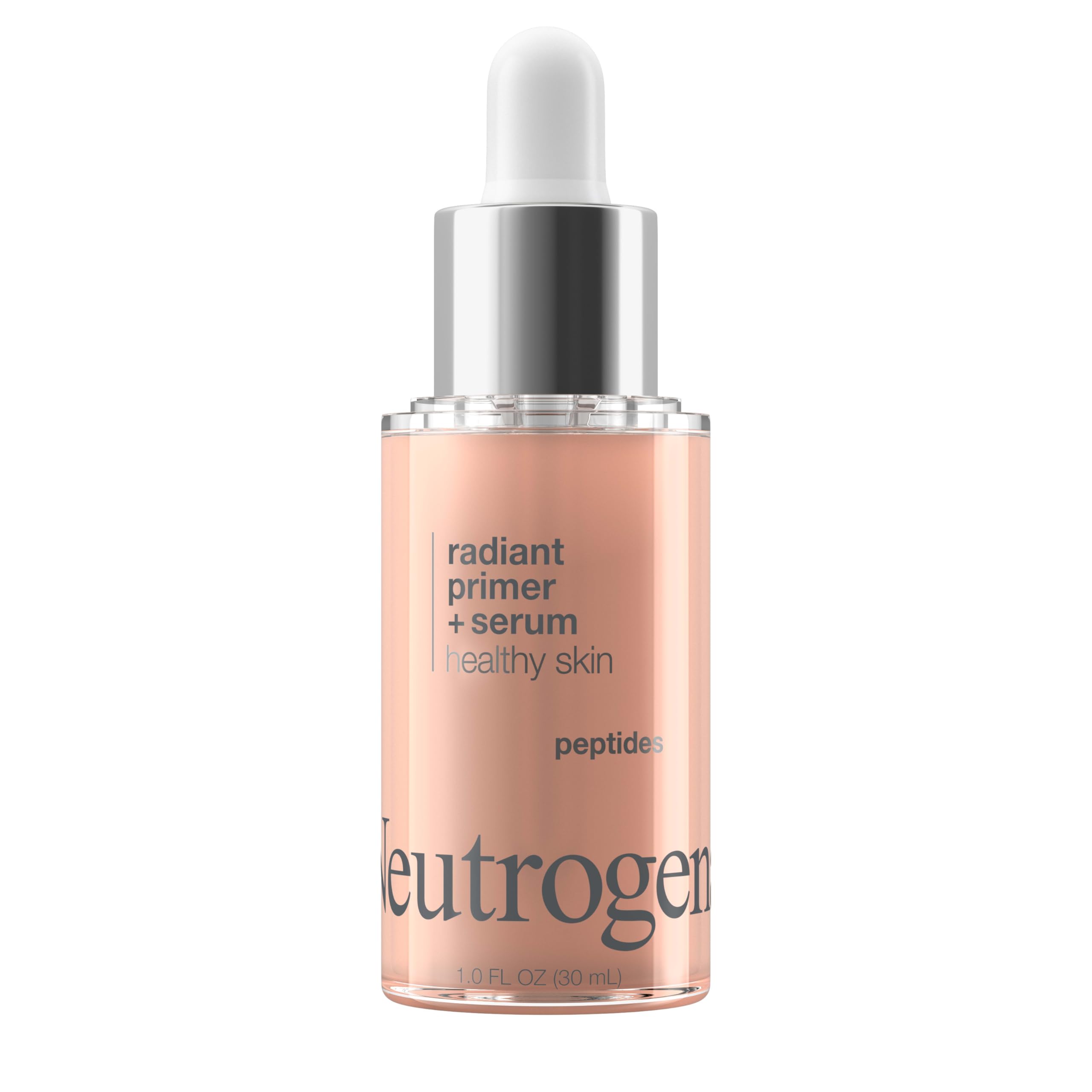Neutrogena Healthy Skin Radiant Booster Primer & Serum, botella: prepara la piel para maquillaje con brillo.