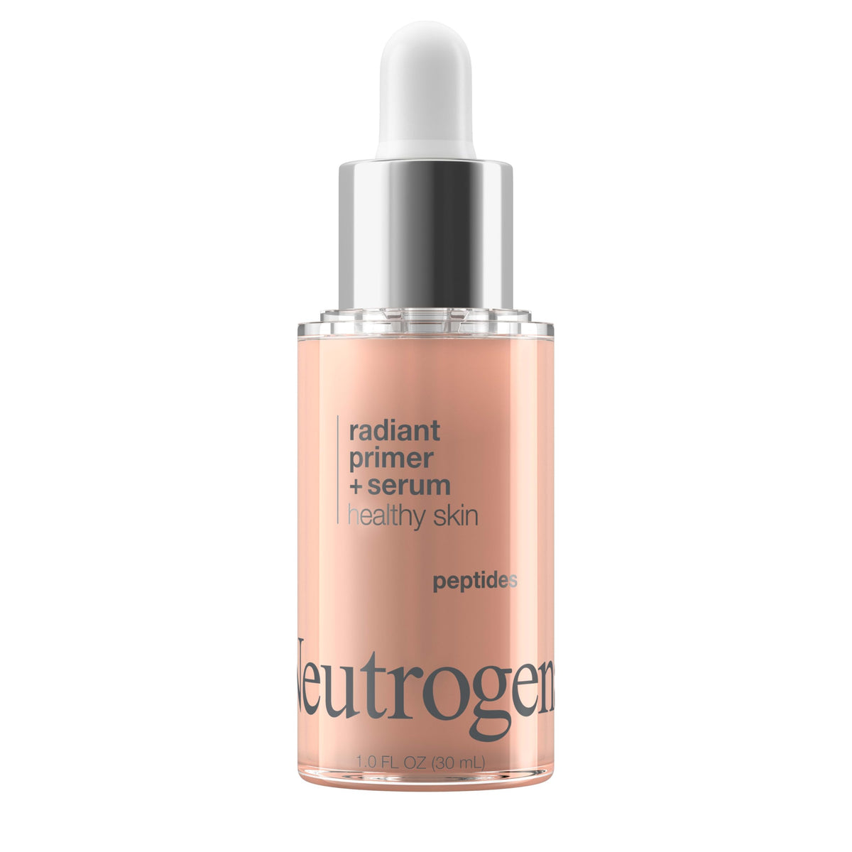 Neutrogena Healthy Skin Radiant Booster Primer & Serum, botella: prepara la piel para maquillaje con brillo.