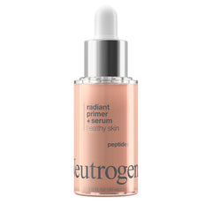 Neutrogena Healthy Skin Radiant Booster Primer & Serum, botella: prepara la piel para maquillaje con brillo.
