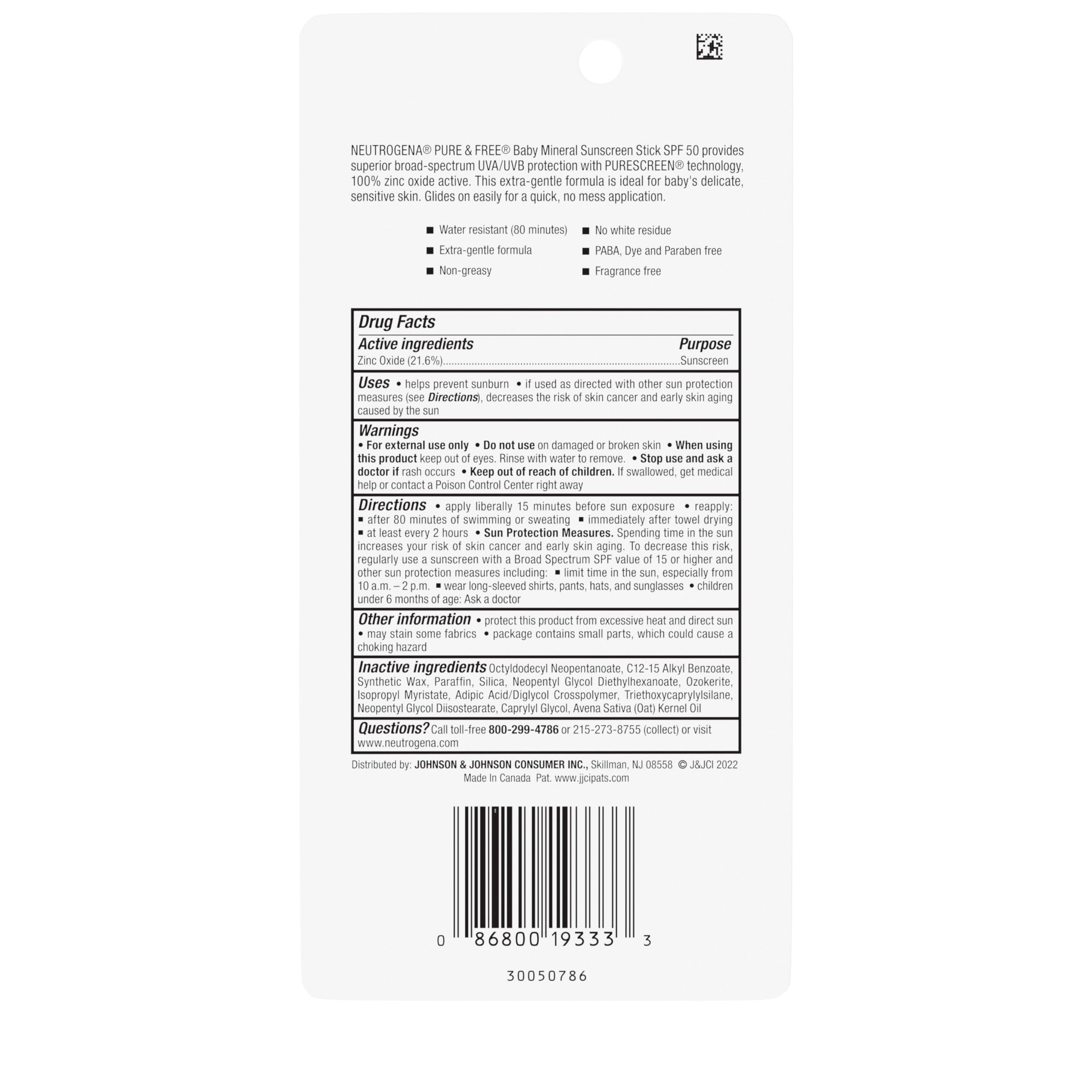 Zinc oxide mineral protection with Neutrogena baby sunscreen stick