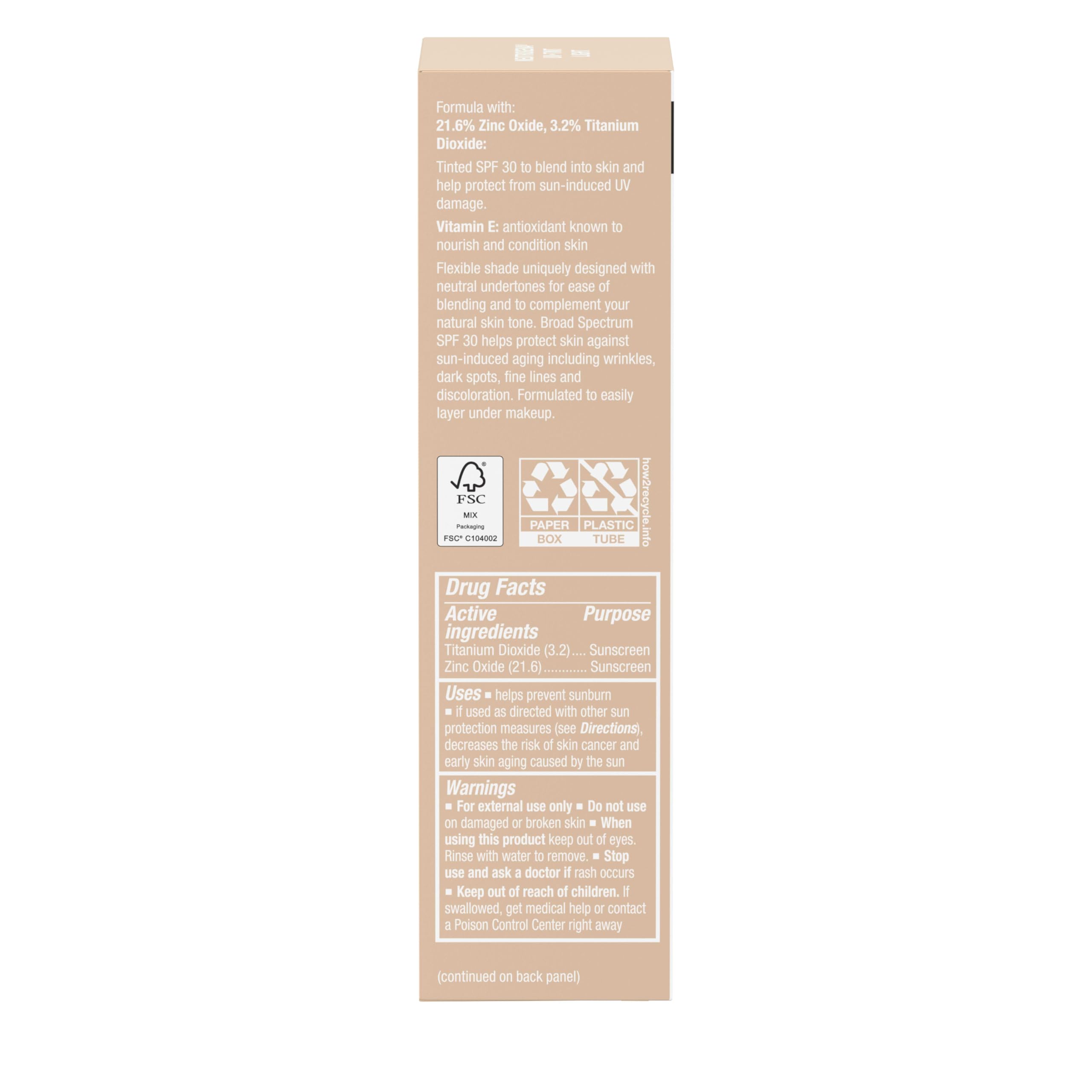 Vitamina E en Neutrogena Purescreen+ Mineral UV Tint cuida la piel mientras protege.