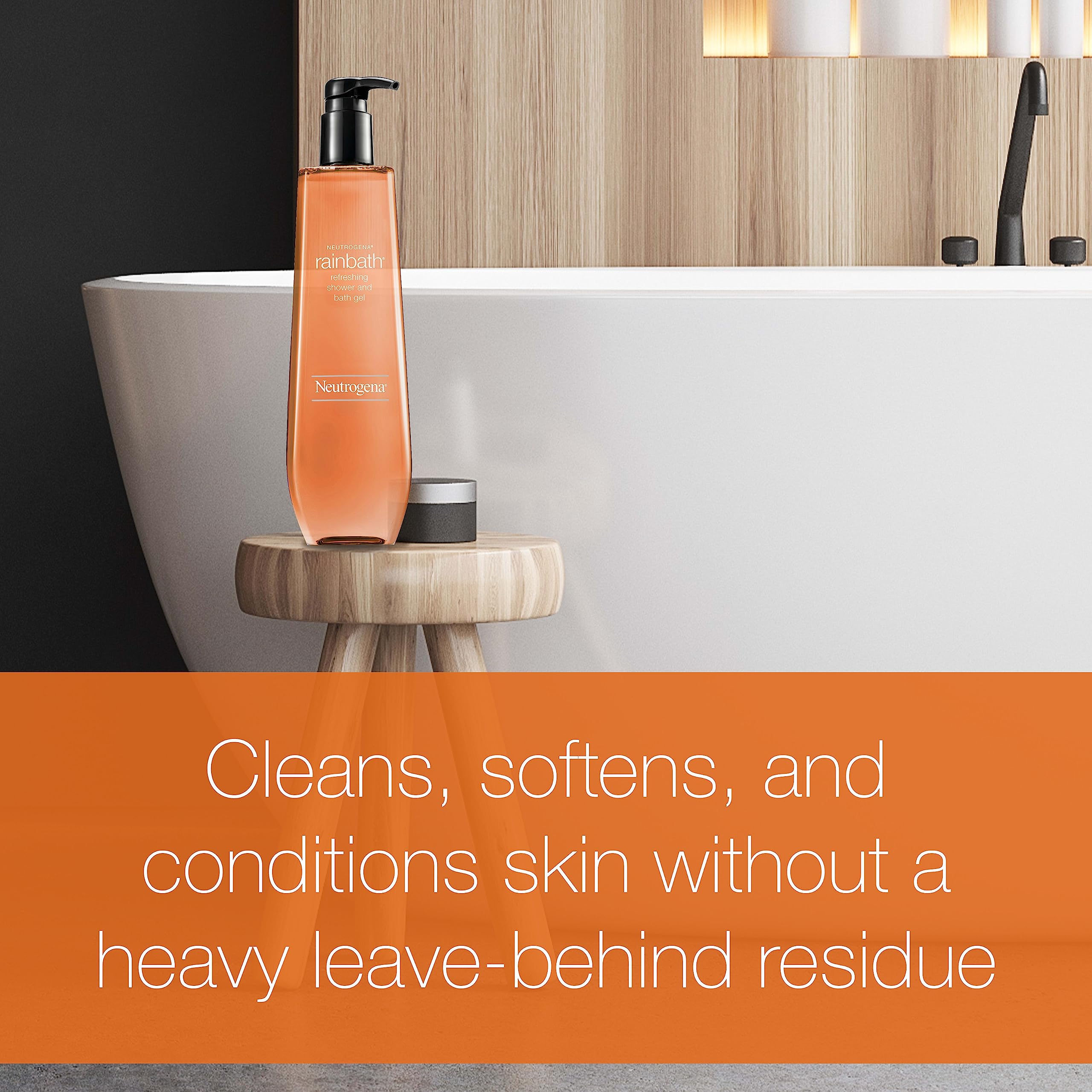 Bath time with Neutrogena Rainbath swirling in water for a spa-like soak.