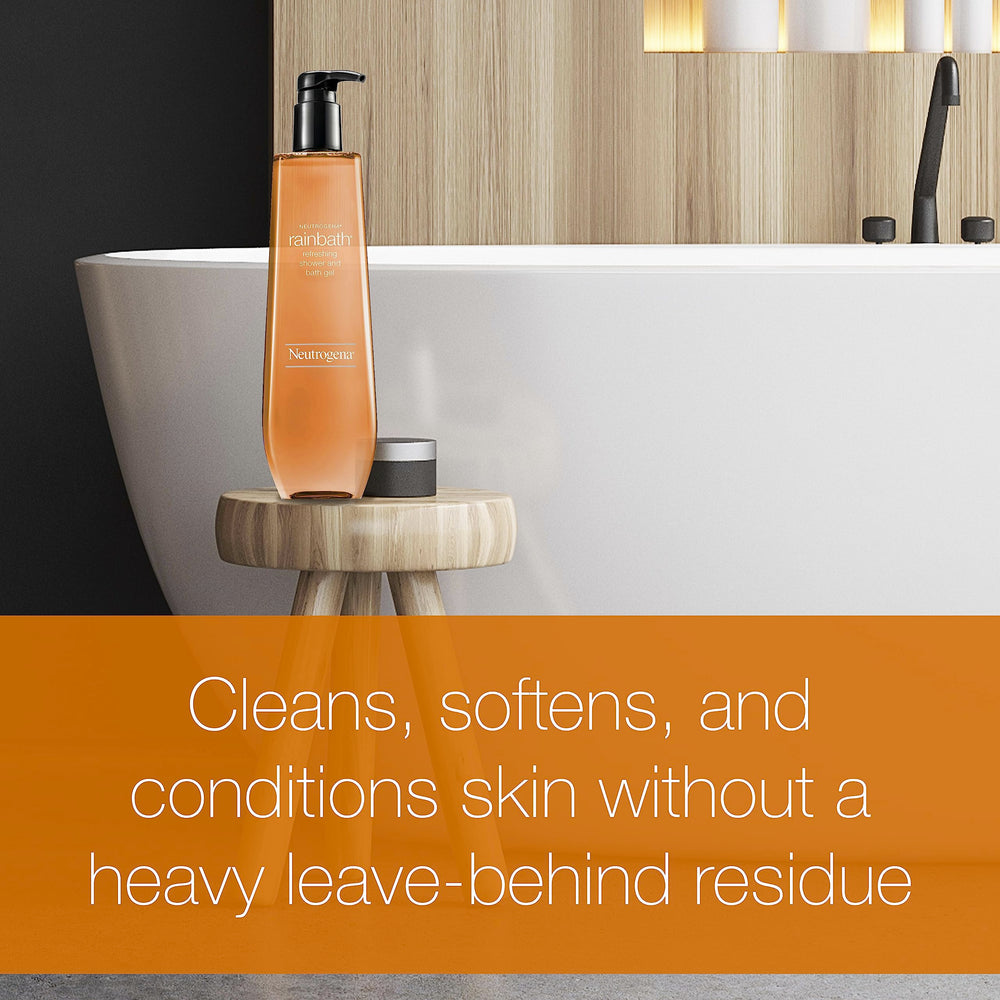 Bath time with Neutrogena Rainbath swirling in water for a spa-like soak.