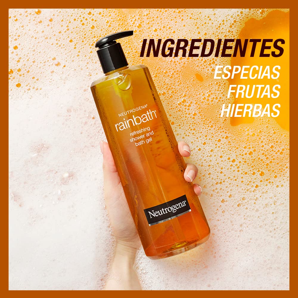 Fragrance label highlights spice, fruit, and herb notes on Rainbath.