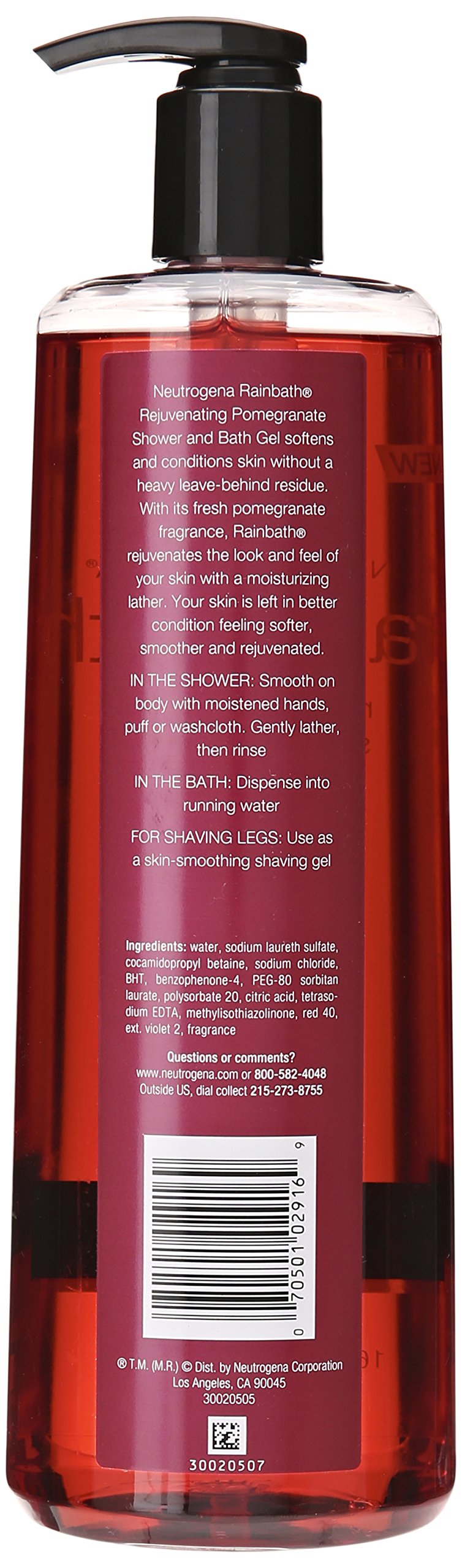 Neutrogena Rainbath Pomegranate bottle, revitalizing scent for a spa-like shower.