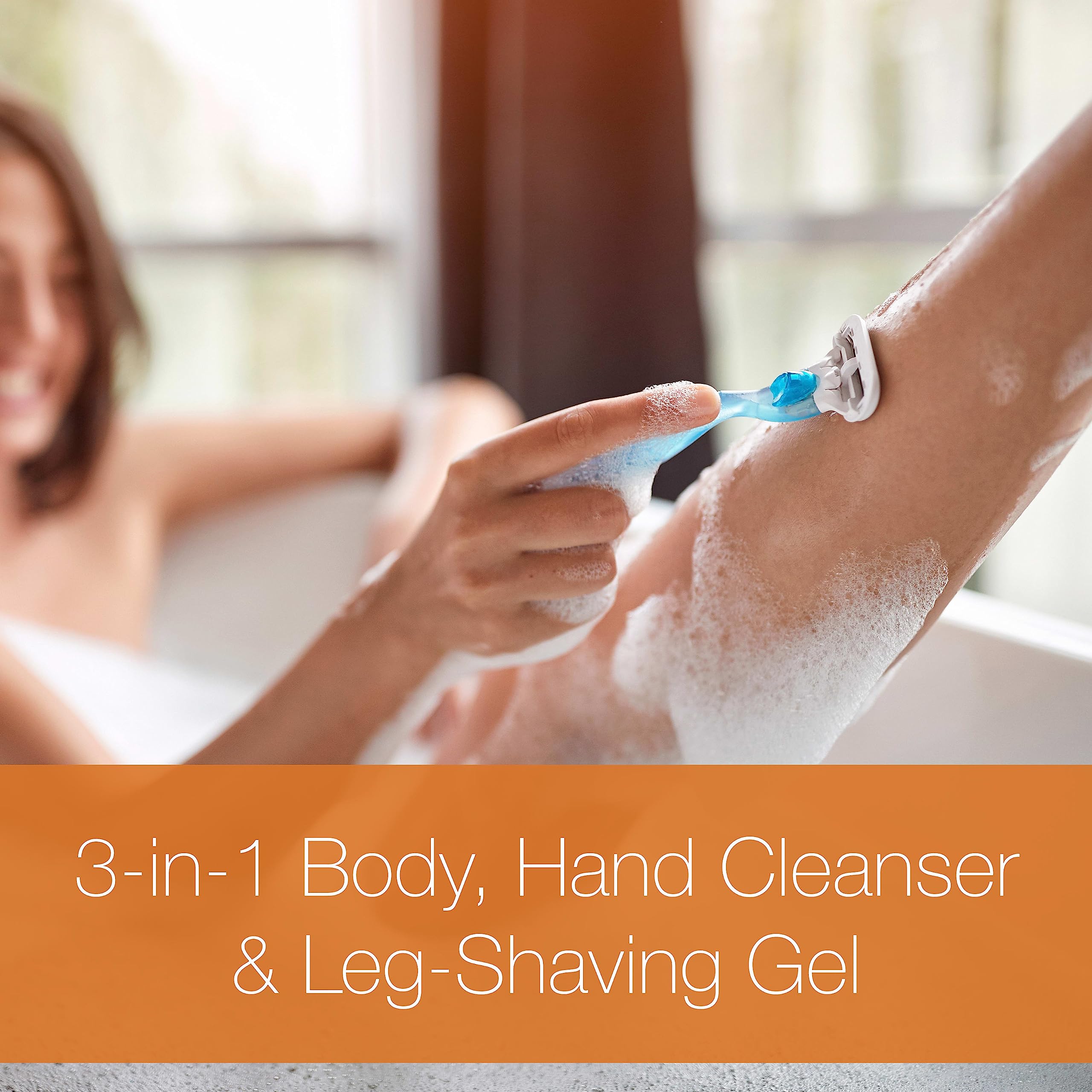 Neutrogena Rainbath shaving gel application on damp skin for smooth prep.