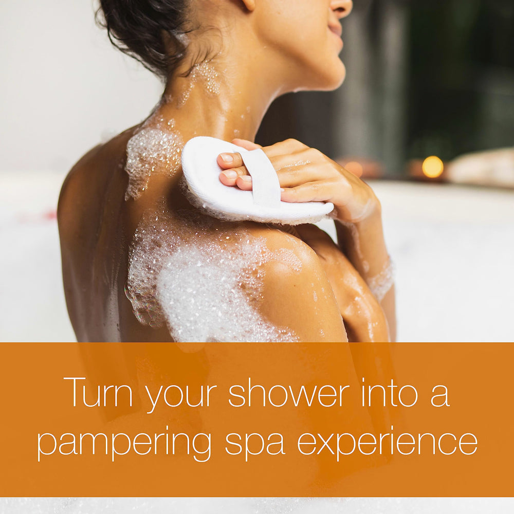 Shower scene showing hands lathering Neutrogena Rainbath for full-body cleanse.