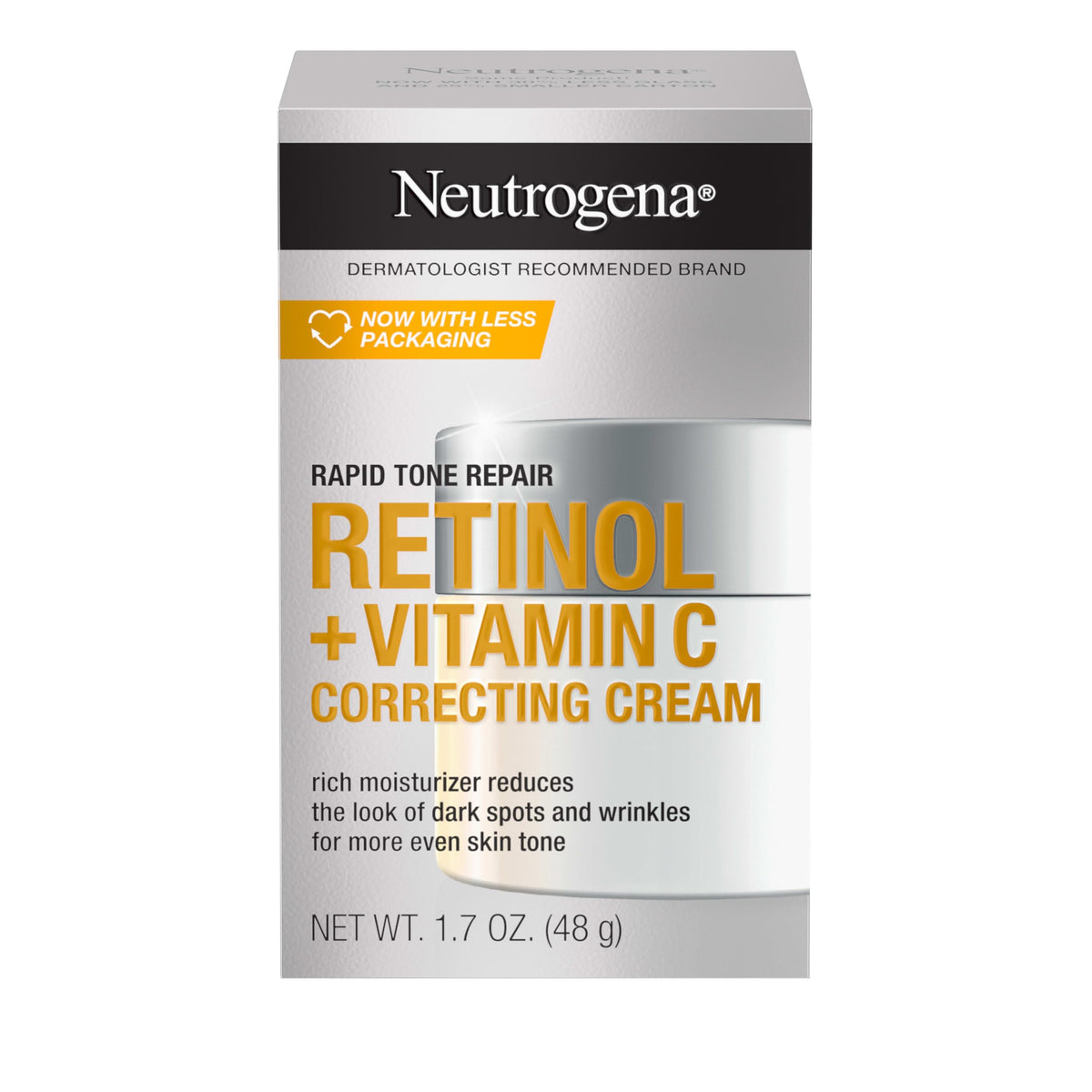Neutrogena Rapid Tone Repair cream jar highlighting brightening benefits for even skin tone.
