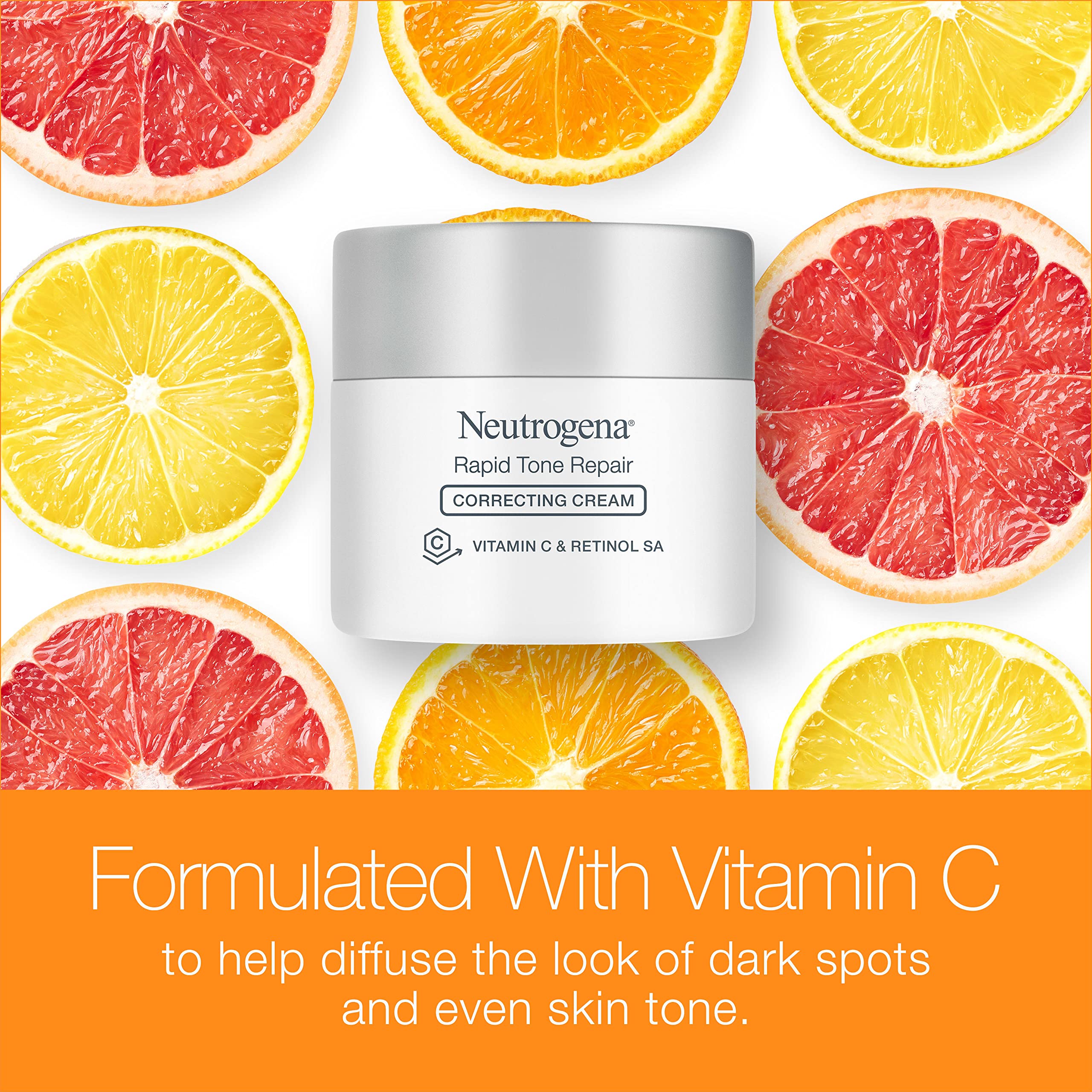Packaging close-up of Neutrogena Rapid Tone Repair signaling clinically guided brightening.