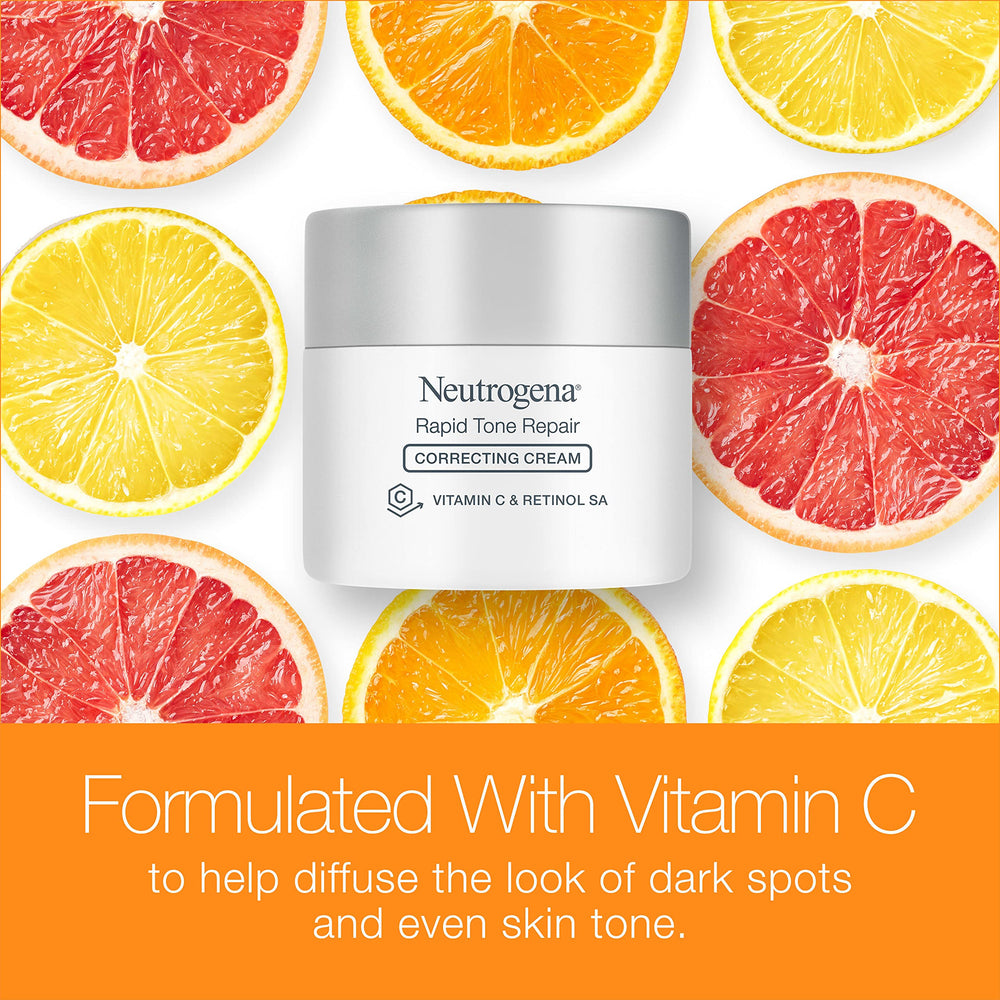Packaging close-up of Neutrogena Rapid Tone Repair signaling clinically guided brightening.