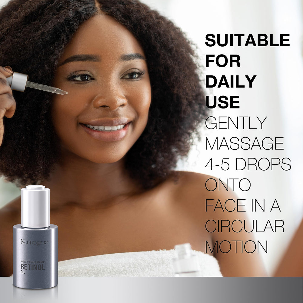 Neutrogena Rapid Wrinkle Repair oil applied on cleansed skin