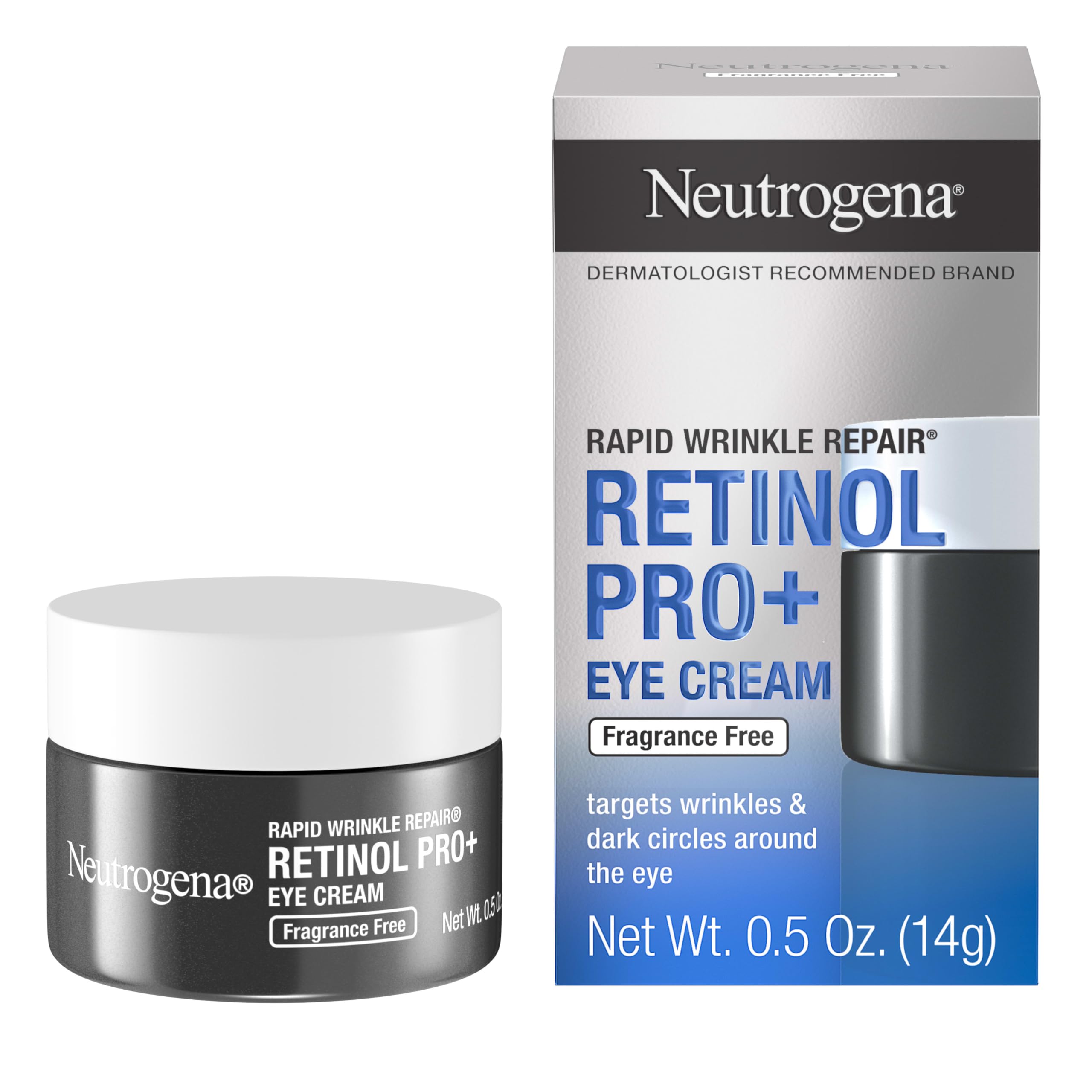 Neutrogena Rapid Wrinkle Repair eye cream jar close-up showing texture and packaging benefits