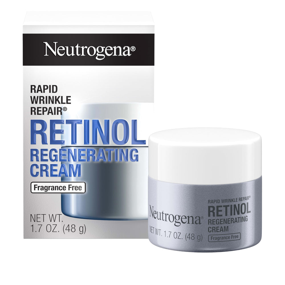 Neutrogena Rapid Wrinkle Repair jar close-up showing fragrance-free anti-aging cream for smoother skin