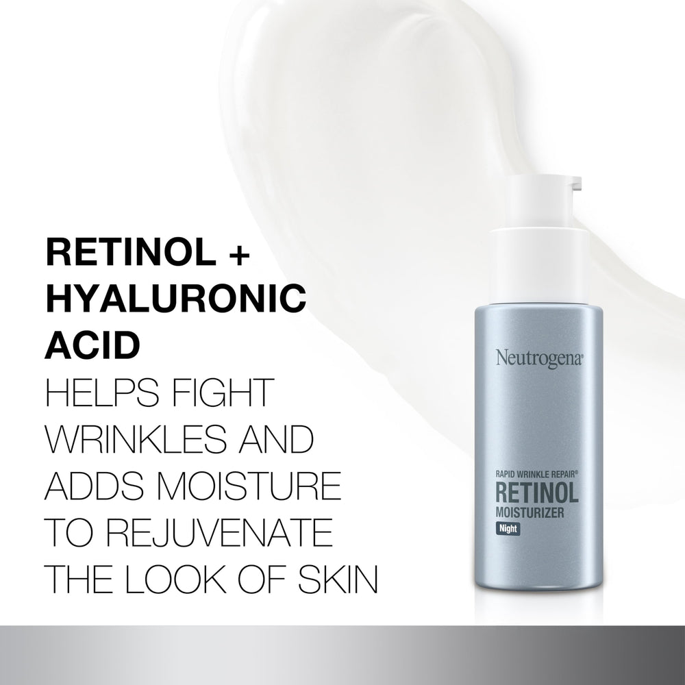 Hyaluronic acid illustration highlights plumping moisture in Neutrogena formula.