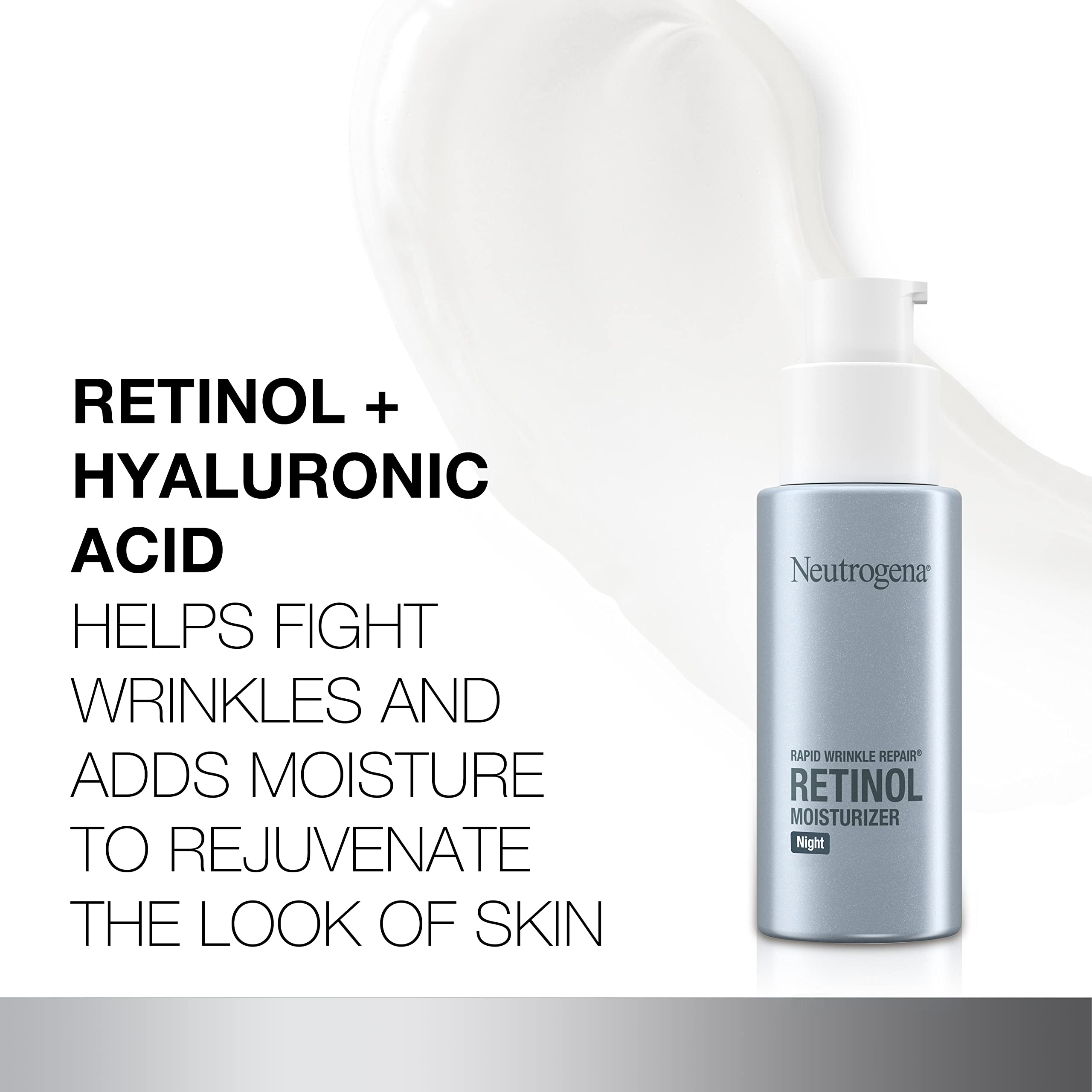 Neutrogena Rapid Wrinkle Repair night cream texture swirls on skin for smoother feel.