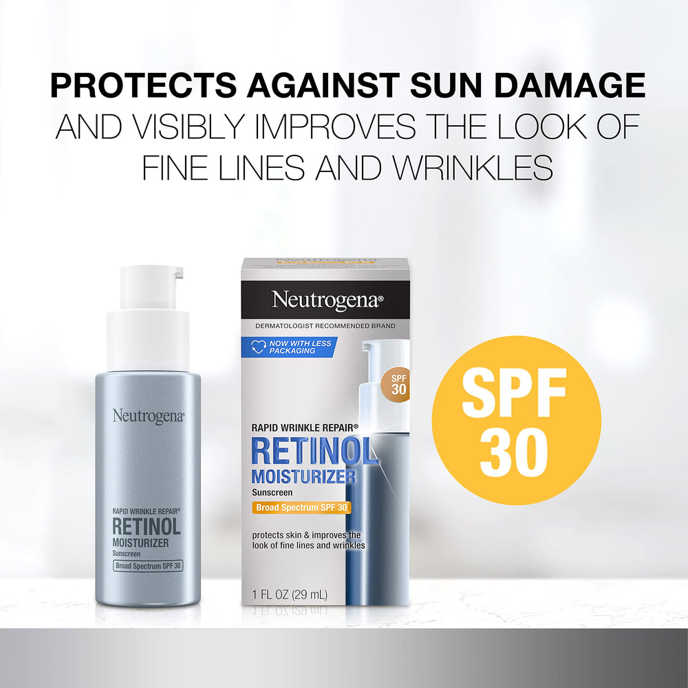 Neutrogena Rapid Wrinkle Repair retinol face cream with SPF 30, sunscreen protection handy.