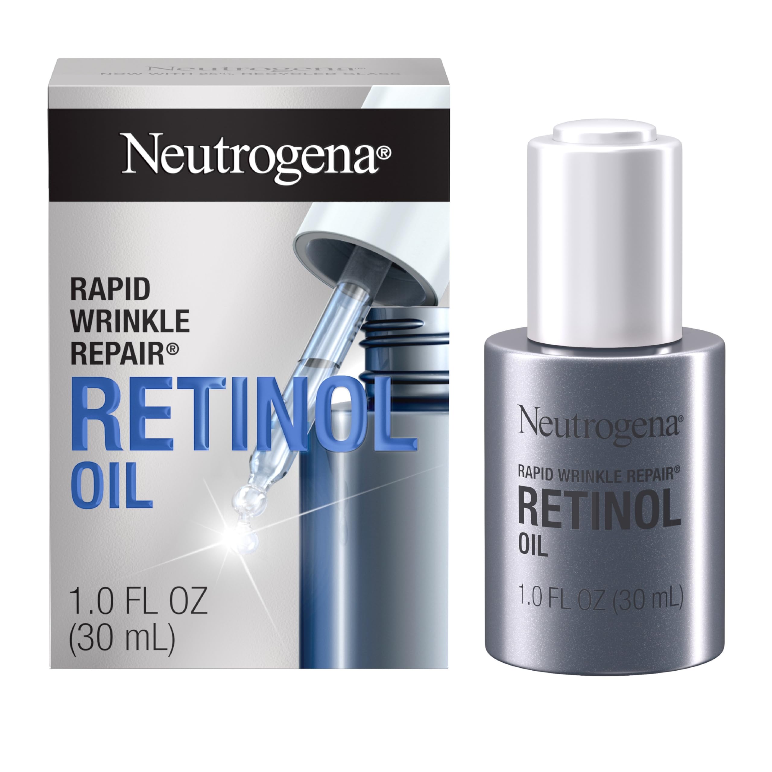 Neutrogena Rapid Wrinkle Repair retinol oil bottle ready for nightly renewal