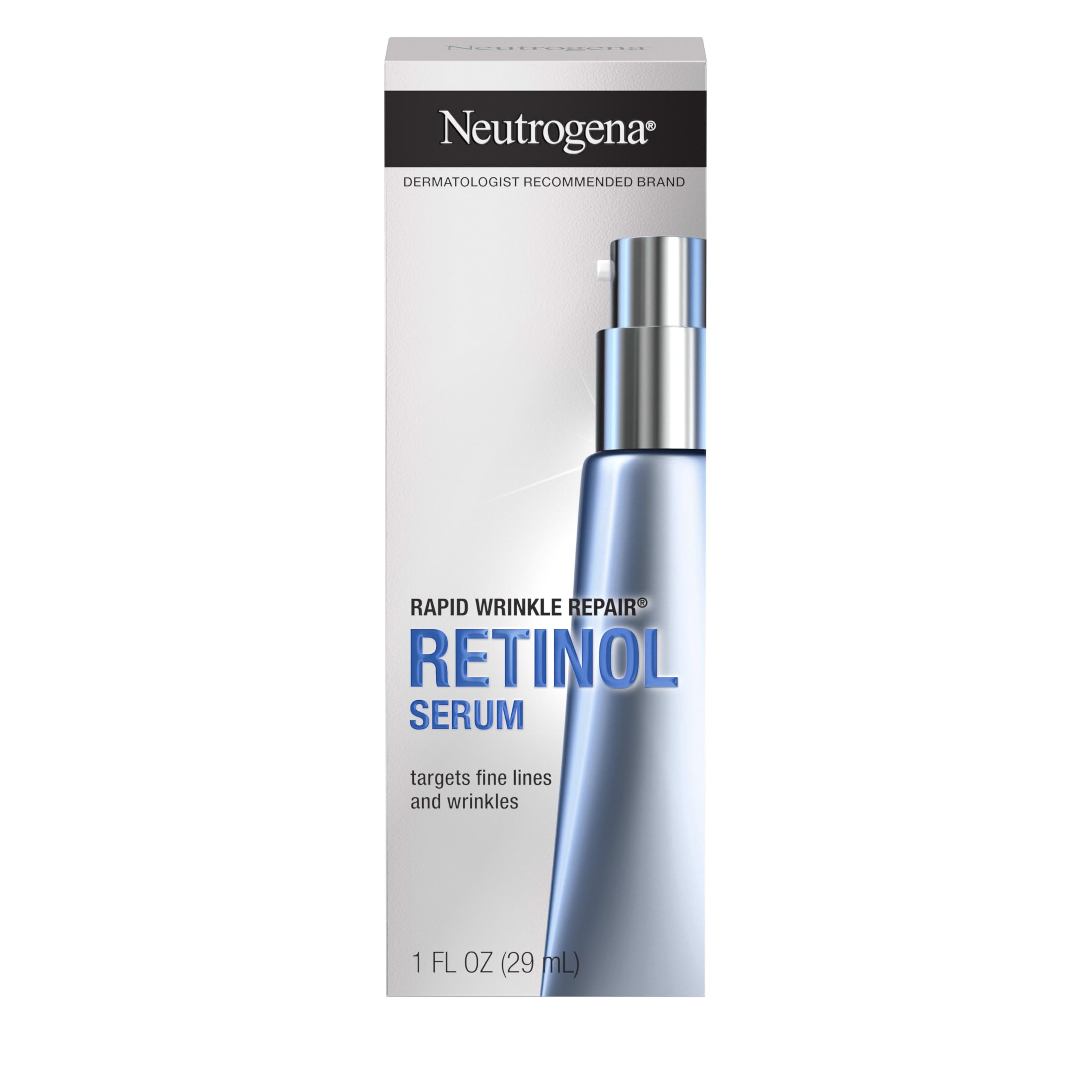 Neutrogena Rapid Wrinkle Repair serum bottle with sleek packaging for quick anti-aging care