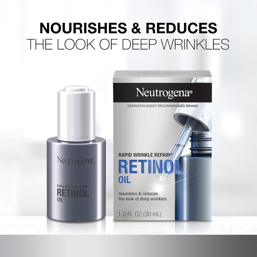Close-up of Neutrogena retinol oil texture, lightweight and fast-absorbing