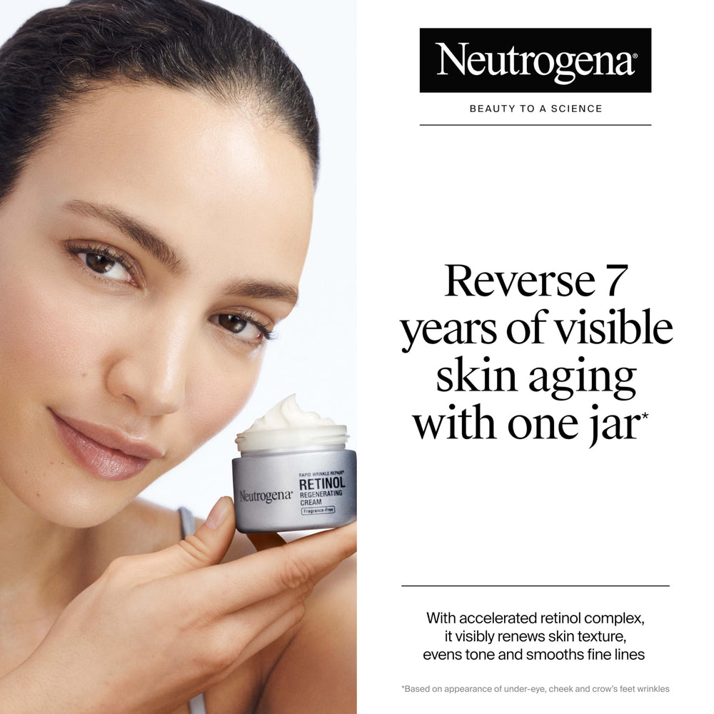 Neutrogena retinol regenerating cream applied to skin for smoothing results.